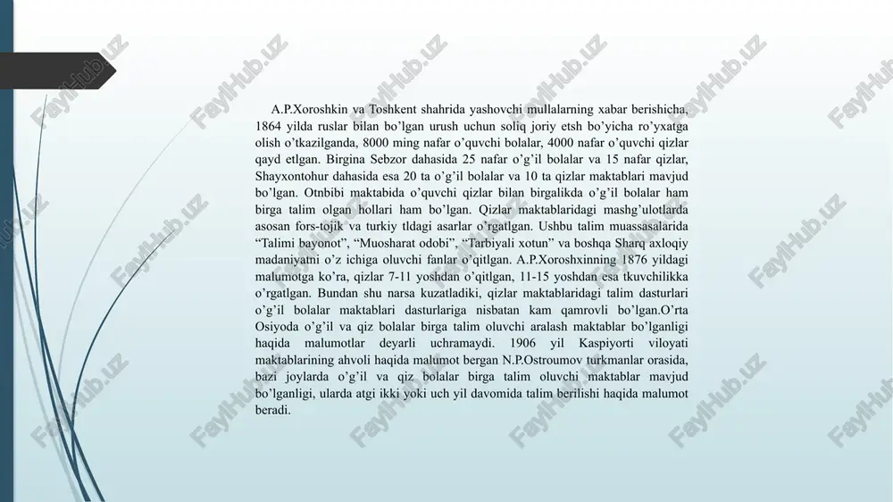 ”, “yangilik”, demakdir) maktablarining yuzaga kelishi mashhur qrim-tatar arbobi ismoilbek gaspirali nomi bilan bevosita bog’liqdir. 1851-yilda tavallud topgan ismoilbek gaspirali ilg’or demokratk g’oyalarni musulmonchilikning diniy asoslari bilan birlashtrish yo’lida qizg’in kurash olib bordi. turkiy xalqlarning milliy mustaqilligi uchun kurashgan ismoilbek gaspirali o’z navbatda jadidchilik oqimining asoschisi sifatida dunyoga tanildi. ko’p yurtlarda safarda bo’lgan ismoilbek gaspirali xalq taraqqiyoti birinchi navbatda maorifga bog’liq ekanligini anglab etb, jamiyatdagi tub o’zgarishlarni amalga oshirishni yangi usuldagi maktab tuzishdan boshladi. gaspirali tomonidan o’hilgan yangi usuldagi maktab tez orada shuhrat qozondi. jadid maktablarining ommaviy tus olishiga asosiy sabab i.gaspirali tomonidan 1883-yildan boshlab nashr etla boshlangan “tarjimon” gazetasi bo’ldi. shu bilan birga ismoilbek gaspirali o’zi tashkil maktab uchun bir qator darsliklar va o’quv qo’llanmalari ham yaratdi. uning yangi usuldagi maktab hayotga bag’ishlangan asarlari jumlasiga “hujai subyona”, “qirsat turki”, “rahbari muallimin” kabi darslik va o’quv qo’llanmalarini kiritsa bo’ladi. gaspiralining ushbu asarlari o’quv jarayonini tashkil etsh, darsliklarga qo’yiladigan talablar, musulmon …