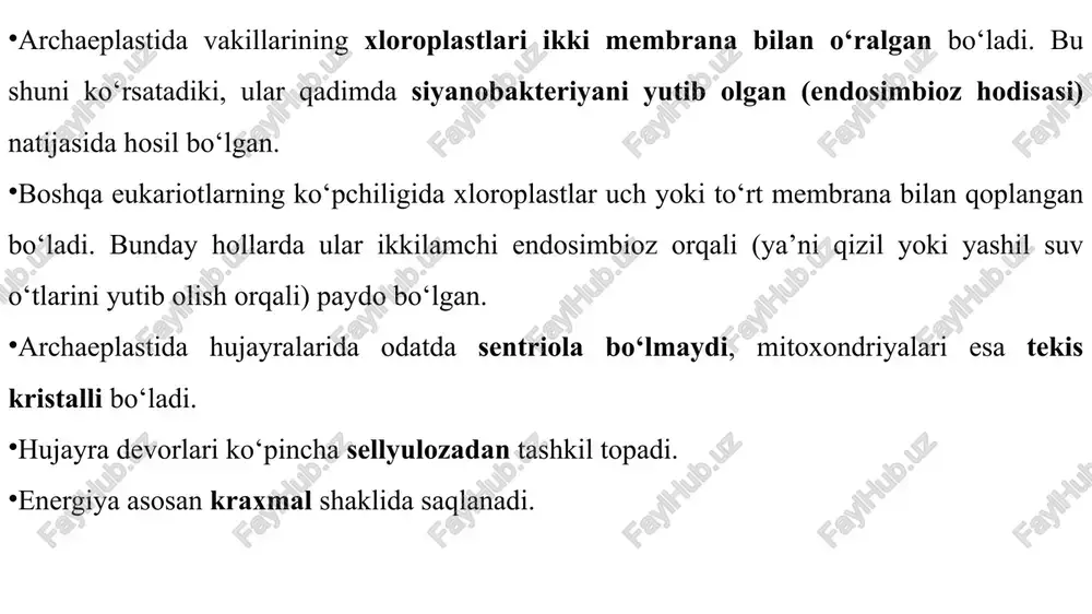 g so‘nggi molekulyar filogenetik ishlanmalar esa qizil suv o‘tlardan olingan yangi gen ma’lumotlari asosida bu guruhning monofiliyasini kuchli dalillar bilan tasdiqlamoqda. shu bilan birga, ular eukariotlar evolyutsiyasida gen almashinuvi va endosimbioz jarayonlarining murakkabligini ochib bermoqda. shu sababli archaeplastida bugungi kunda ham evolyutsion biologiyada eng muhim va munozarali toifalardan biri sifatida qaraladi. monofiletik (yoki monofilik) – bu oʻz ichiga eng yaqin umumiy ajdodini va uning barcha avlodlarini qamrab oluvchi organizmlar guruhidir. bu, bir guruhdagi barcha organizmlar bitta ajdodan kelib chiqqanligini bildiradi. zamonaviy sistematikaning muhim maqsadi ilmiy nomlarni faqat monofil ( yunoncha monos = bitta yoki bitta, va phylo n = tur yoki qabila) bo'lgan turlar guruhlariga qo'llashdir . turlarning monofil guruhi bitta umumiy ajdodga ega va shu umumiy ajdodning barcha avlodlarini ham o'z ichiga oladi. filogenetik daraxtda monofiletik guruhga tugun va shu tugunning barcha avlodlari kiradi, ular ikkala tugun va terminal taksonlar bilan ifodalanadi. parafiletik (paraphyletic), biologiyada filogenetikada ishlatiladigan atama bo'lib, …