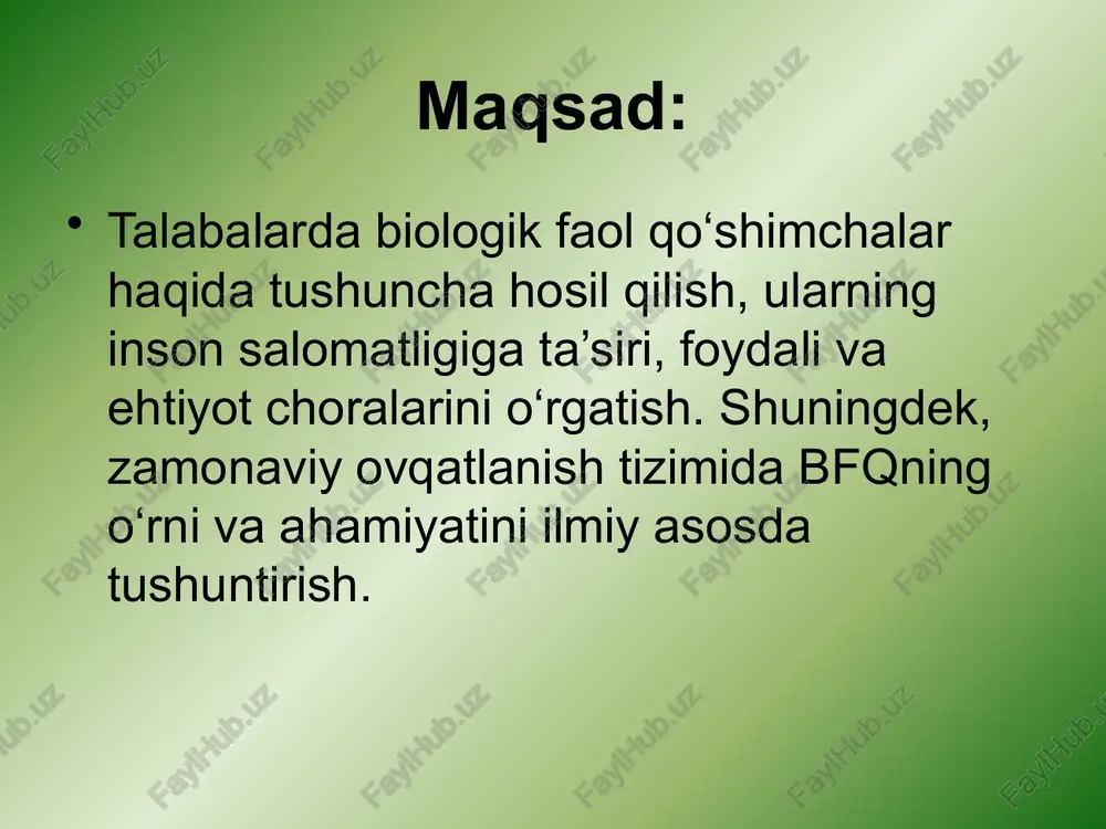 vitaminlarning kimyoviy tabiati tashkil etilgandan keyin aniqlanganligi sababli ularning biologik roli, ular shartli ravishda lotin alifbosi harflari bilan belgilangan (a, b, c, d va boshqalar), bugungi kungacha saqlanib qolgan. vitaminlar uchun o'lchov birligi milligrammdir. 1 g mahsulot uchun (1 mg = 10 ~ 3 g), mikrogramlar (1 mkg = 0,001 mg = 10 ~ 6 g) yoki mg% (100 g mahsulotga milligramm vitamin) inson ehtiyoji vitaminlarda uning yoshi, sog'lig'i, yashash sharoitlari, uning faoliyatining tabiati, yil vaqti, asosiy oziq-ovqat tarkibi quvvat komponentlari. voyaga etgan odamning vitaminlarga bo'lgan ehtiyoji haqida ma'lumot - jadvalda keltirilgan. uchun kunlik talab vitaminlar va ularning asosiy funktsiyalari vitamin kunlik talab funksiyalar askorbin kislotasi (vitamin c) 50-100 mg (o'rtacha 70) oksidlanish-qaytarilish reaktsiyalarida ishtirok etadi, tananing ekstremal ta'sirlarga chidamliligini oshiradi tiamin (anevrin, vitamin bj) 1,4-2,4 mg (o'rtacha 1,7) markaziy va periferik asab tizimining normal ishlashi uchun zarur. yog 'va uglevod almashinuvining regulyatori riboflavin (vitamin b2 ) 1,5-3,0 mg (o'rtacha …