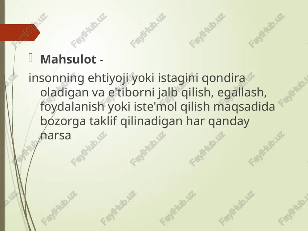 ijorat xususiyatlari - bular ob'ektiv ravishda mavjud bo'lgan xususiyatlar bo'lib, ular mahsulotga ma'lum afzalliklar va afzalliklar, uning qiyofasini berish uchun zarurdir. ular darhol foyda olish uchun mo'ljallanmagan, balki ishlab chiqaruvchining, savdo tashkilotining obro'sini oshiradi, shuningdek, ijtimoiy muammolarni hal qiladi. tovarlarning tasnifi tovar siyosatining asosiy yo'nalishlari. mahsulot assortimentini shakllantirish ; va sotish uchun mo'ljallangan mahsulot ob'ektlarining hayot aylanishini tahlil qilish , shu jumladan: a) yangi mahsulotlarni yaratish yoki joriy etish jarayonini tahlil qilish, rejalashtirish va nazorat qilish; b) hayot aylanishining turli bosqichlarida mahsulot assortimentini boshqarish; 3. mahsulot assortimentini yaxlit va alohida mahsulot ob'ektlari uchun yangilash; 4. ishlab chiqarilayotgan va sotiladigan tovarlar assortimentini ularning iste'mol xususiyatlari va sotish texnologiyalari xususiyatlariga ko'ra optimallashtirish; 5. tovar va xizmatlarning raqobatbardoshligini baholash. 6. ratsional assortiment siyosatini amalga oshirish ; a) mahsulot assortimentining optimal kengligi, to'liqligi, chuqurligi va uyg'unligini aniqlash; b) ishlab chiqarishning yagona birligini realizatsiya qilish tezligi va rentabelligini hisobga olgan holda mahsulot assortimentini optimallashtirish; v) …