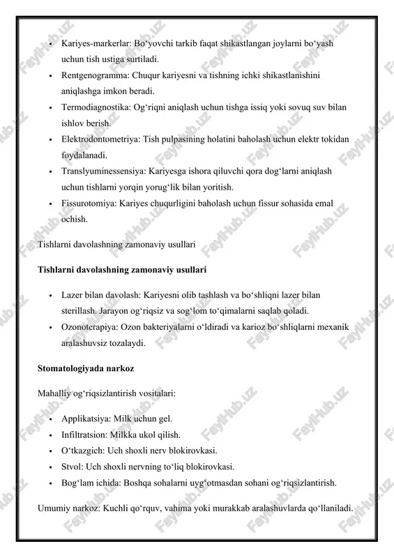 · qomatning buzilishi · ko‘krak va bo‘yin sohasidagi tog‘ay to‘qimasining yemirilishi oldini olish stomatologga kamroq murojaat qilish uchun quyidagilar tavsiya etiladi: · tishlarni kuniga 2 marta tozalash · har yili profilaktik ko‘riklardan o‘tish · oqilona ovqatlanmoq · sifatli tish pastalaridan foydalanish · tish toshini o‘z vaqtida olib tashlash tish kasalliklariga nafaqat tishlarning o'zlari, balki butun og'iz bo'shlig'i, milklar, shuningdek, chaynash va jag' mushaklari patologiyalari kiradi. bu kasalliklar faqat istisno hollarda halokatli bo'lsa-da, ular ko'pincha jiddiy asoratlarni keltirib chiqaradi, tananing normal faoliyatini buzadi, og'ir noqulaylik tug'diradi va ko'pincha odamning o'zini o'zi qadrlashiga salbiy ta'sir qiladi. shuning uchun to'g'ri og'iz gigienasi va tish shifokoriga o'z vaqtida profilaktik tashriflar juda muhimdir . tishlar va og'iz bo'shlig'ining salomatligi insonning umumiy sog'lig'ining ko'rsatkichi bo'lib xizmat qiladi. og'iz bo'shlig'ida ko'payadigan patogenlar butun tanaga tarqalib, turli organlarga zarar etkazishi mumkin. rossiya stomatologiya assotsiatsiyasining ma'lumotlariga ko'ra, mamlakatimiz aholisining deyarli 90 foizi og'iz bo'shlig'ining sanitariyasi (shu jumladan kariyes va …