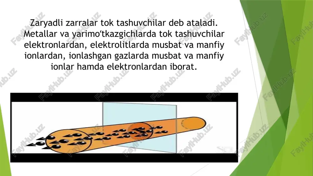 a sohalarda qo’llaniladi. lazer nurlari inson organizmiga juda zararli ta’sir ko’rsatishi mumkin, shuning uchun uning ta’sirini kamaytirish maqsadida sanitariya-gigenik normalari va muhofazalanish chora-tadbirlari belgilangan. lazer nurlari elektromagnit to’lqinlarining ultrabinafsha nuridan tortib infra qizil nurlarigacha bo’lgan spektr sohalarining hammasini o’z ichiga olgan optik diapazonini qamrab oladi. lazerning nurlanish oqimi juda kichkina (tashkil qilgan burchagi 1os) oqim yo’nalishidan iborat bo’lganligidan oqim kuchlanishi zichligi nurlantirilayotgan yuzaga nisbatan juda katta bo’ladi. image1.png image2.png image3.png image4.png image5.png image6.png ‘tie rn ech an ume he a: ba fed meee te tesla wire (viewed from above) 30 mm /docprops/thumbnail.jpeg elektr va magnit maydon tushunchasi. uarning tirik organizmlarga ta’srinio‘rgarish. rejat paget me tage moan er natbeagan