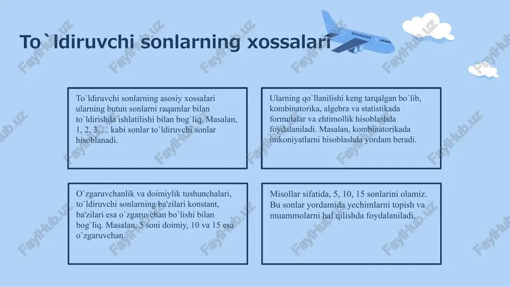 misollar va metodlar orqali ko'rsatiladi. har bir misol uchun yechimlarni aniq va tizimli tarzda izohlash muhim. bu jarayonda, muammoni aniqlash, yechim variantlarini ishlab chiqish va tanlash asosiy qadamlar hisoblanadi. bu slaydda tahlil qilishda qo'llaniladigan yechimlar, har bir misol uchun yechimlarni ko'rsatish va muammolarni hal qilish metodlari muhokama qilinadi. amaliy misollar yordamida yechimlar jarayoni tahlil qilinadi. amaliy misollarni yechish jarayonida muammolarni hal qilish uchun ma'lumotlarni to'plash, tahlil qilish va texnik yondashuvlarni qo'llash zarur. misollarni ketma-ket yechish, har bir bosqichda xatoliklarni aniqlash va to'g'rilash muhim ahamiyatga ega. yechimlarni qo'llashda statistik metodlar, algoritmik yondashuvlar, va matematik modellardan foydalaniladi. bu usullar yordamida, to'g'ri va samarali yechimlar topiladi hamda, tahlil qilish jarayonining aniq va ishonchli bo'lishi ta'minlanadi. amaliy misollarni tahlil qilish natijalari tahlil natijalari va ularning ahamiyati natijalarni tahlil qilish muhim, chunki ular yechimning to'g'riligi va muvaffaqiyatni aniqlashda yordam beradi. olingan natijalarni baholash baholash uchun aniqlik, tezlik, amaliyot va xatoliklarni aniqlash kabi mezonlar qo'llaniladi, bu …