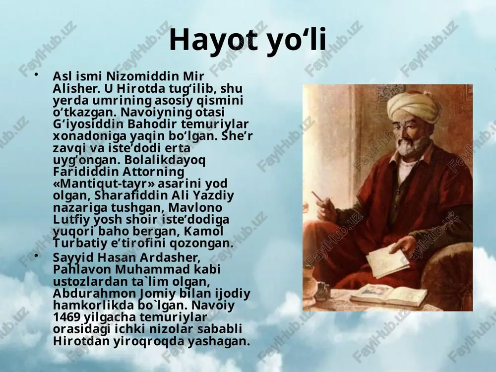 olmaganini anglatish bilan o`zining adolatli shoh haqidagi qarashlarini anglatadi. «farhod va shirin»da qahramonlar sevgi sarguzashtlari orqali insonning tarix va kelajak oldidagi vazifasini belgilaydi, insonlik faqat muhabbatda emas, balki o`sha sharafli nomning himoyasi orqali ekanini uqdiradi. sharq tarixidagi xusrav va shirin voqeasini badiiy jihatdan qayta ishlab, farhod orqali o`zining komil inson haqidagi qarashlarini ifoda qilgan. navoiy dostoni orqali firdavsiy, nizomiy, dehlaviy an`analari yangilangan bo`lsa, undan keyin bu syujet turk mumtoz adabiyotining o`zak muammolarini hal etishda asosiy o`rin tutdi va bu yo`nalishda ahmad rizvon, jaliliy, harimiy, bafqiy, urfi sheroziy, lamiiy, nizoriy v.b. dostonlari yaratildi. «layli va majnun» dostonida arab ertaklari orqali ma`lum syujet o`zining tugal shaklini topdi, unda ishq falsafasi betakror uslubda ifoda qilindi. keyinroq yaratilajak fuzuliy, andalib, sayqaliy dostonlari uchun ma`naviy zamin bo`ldi. «xamsa» tarkibidagi «sab`ai sayyor» va «saddi iskandariy»da shohlik bilan bog`liq masalalarni birinchi o`ringa olib chiqdi. bu dostonlar xamsanavislik an`anasida o`zining ijtimoiy-siyosiy xarakteri va originalligi bilan ajralib turadi. «xamsa»ga …