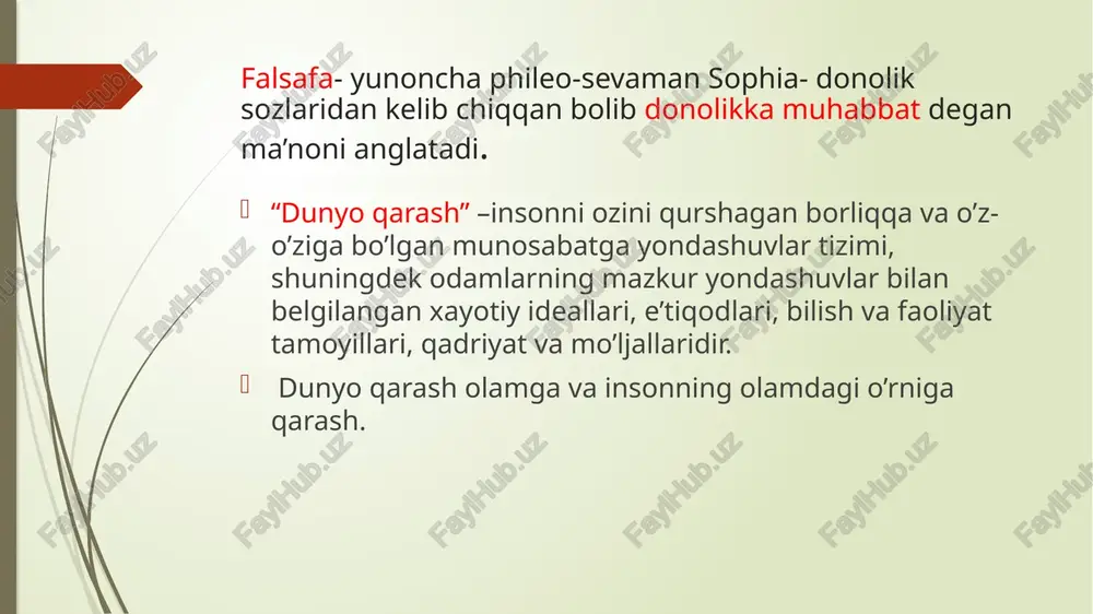 vzuga bag’ishlagan. turli davlatlar falsafasida inson. qadimgi sharq, xususan xitoy falsafiy tizimlari asosan sotsiotsentrik konsepsiyalardan iborat bo‘lib, ularda inson, odatda, jamiyat, sotsium bilan uzviy bog‘liq deb qaraladi. qadimgi hind falsafasiga dunyoning ichki dunyosini birinchi o‘ringa qo‘yish, ya'ni antropotsentrizm xosdir. masalan, buddizmda nirvanaga erishish inson barcha niyatlarining pirovard maqsadi deb e'lon qilinadi. umuman olganda, barcha zamonlarda insonda umumiy asosni izlash bilan band bo‘lgan sharq tafakkuriga hozir ham insonni va uning tashqi dunyo bilan aloqasini tushunishga nisbatan g‘arb falsafasidagidan o‘zgacha yondashuv xosdir. xx asr boshida hind mutafakkiri s.vivekananda shunday deb yozgan edi: «inson tabiatni o‘ziga bo‘ysundirish uchun tug‘iladi va bu o‘rinlidir, ammo g‘arb «tabiat» deganda faqat moddiy, tashqi dunyoni tushunadi sharq falsafasida inson. sharq tafakkurida insonga nisbatan yuqorida qayd etilgan yondashuvlar bilan bir qatorda tabiat, kosmos muammolari ham qadimdan muayyan o‘rin egallab keladi. bunda insonga ulkan dunyodagi bir zarra sifatida qaraladi. ammo dunyoga nisbatan kosmotsentrik yondashuv antik falsafa rivojlanishining ilk bosqichlariga ko‘proq …