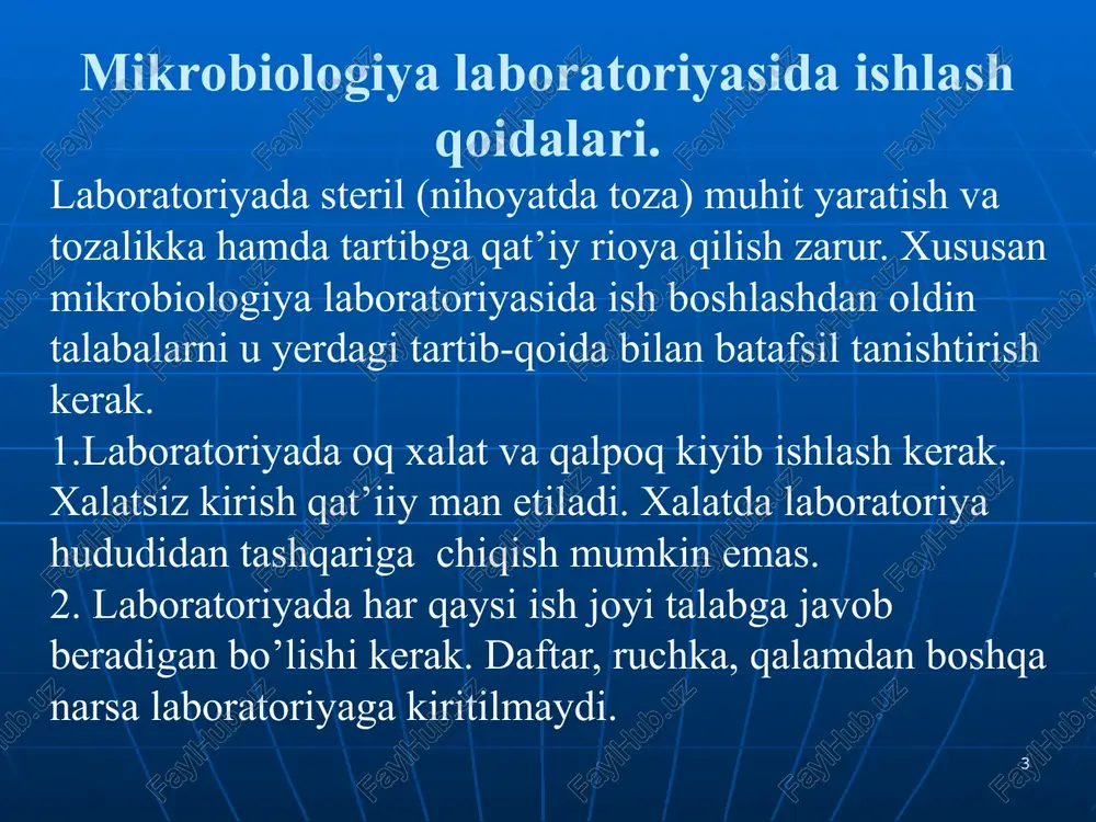 simon shakllari streptokokk stafilokokk sof kulturada sof kulturada yiringda yiringda 18 kokkoid va tayoqsimon bakteriyalar 1 – mikrokokki; 2 – diplokokki; 3– streptokokki; 4 – tetrakokki; 5 – sartsina; 6 – stafilokokki 19 sporalar joylashuvi 1 - markaziy; 2 - terminal; 3 - subterminal 1 – kuydirgi tayoqchalari; 2 - klostridiya qoqshol; 3 - klostridiya botulizmi 20 e'tiboringiz uchun rahmat! image1.png image2.png image3.jpeg image4.png image5.jpeg image6.jpeg image7.jpeg image8.jpeg image9.jpeg image10.jpeg image11.jpeg image12.jpeg image13.jpeg image14.jpeg © pu library-5sinfdarsiklar xo sinfpdf - goog xalq talimi vazirigining xalg talimi vazirigining a x [+ j cg & drivegoogle.com/fi 4 f ctfshm/view # biologiya 5-sinf.pdf 1441-rasm. yorug'lik mikroskopining tuzilishi: 1-okulyar; 2-makrovint; 3-mikrovint; 4-shtativ; 5-buyum stolchasi; 6-ko'zgu; 7-qisqich; 8-obyektiv; 9-tubus. mikroskop bilan ishlash tartibi: 1.stol chetidan 3-4 sm joy qoldirilib mikroskopni joylashtiring. 2.ko'zguni yorug'likka qarating. okulyardan qaralganda yorug'lik bir tekis tushishi kerak. 3.ish jarayonida mikroskopni joyidan qo‘zg‘atmang. 16 4.tayyor preparatni buyum stolchasiga joylashtiring va qisqich bilan …