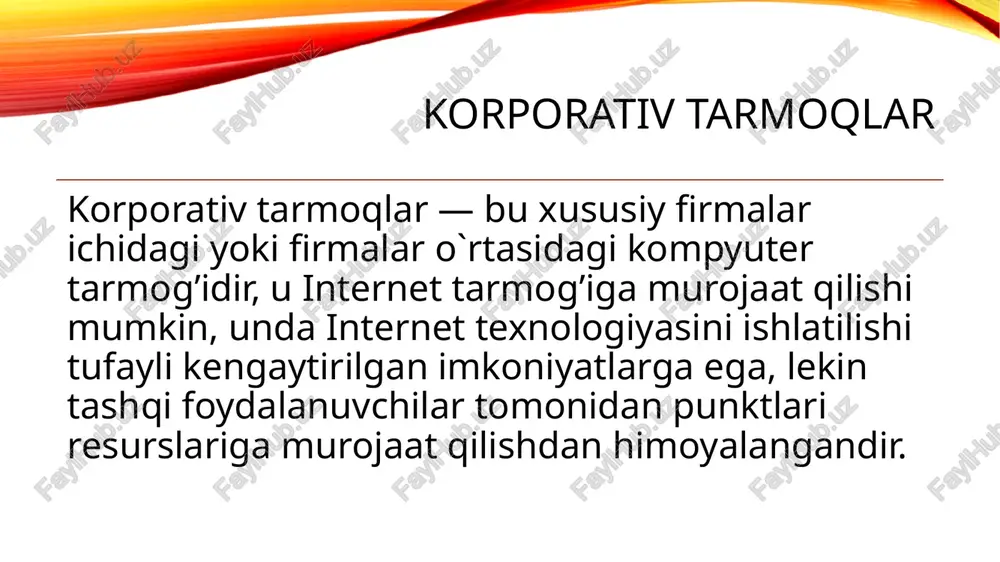 aluqli paketlar har-xil marshrutlar bo`yicha o`tishi mumkin. qaysi marshrut bilan bu paketlar o`tmasin ular yuborilishi kerak bo`lgan manzilga yig’iladilar va natijada (oxirida) yagona hujjat ko`rinishini oladilar. shuni ta`kidlash lozimki oldin jo`natilgan paketlar keyinroq va aksincha keyin yuborilgan paketlar oldinroq kelishi mumkin. bu esa hech narsaga ta`sir etmaydi, sababi har-bir paket o`zining maxsus «markirovka» siga ega. shuning uchun hujjat to`g’ri yig’iladi. tcp protokoli. tcp protokoli yordamida uzatilayotgan ma`lumotlar katta bo`lmagan paketlarga «kesiladi» va ularning har biri maxsus markerlar bilan belgilanadi. ushbu markerlar orqali uzatilgan hujjat adresatning komp’yuterida to`g’ri yig’iladi. ip protokoli. (internet protocol). bu protokolning mazmuni shundan iboratki har bir internetga ulangan kishining unikal (yagona) adresi bo`lishi lozim (ip adres). bu adressiz tcp protokolning paketlarini kerakli adresga etkazish masalasini echish mumkin emas. bu adres oddiy ko`rinishda bo`lib, u 4 baytdan tashkil topgan bo`ladi. masalan, 186.34.64.11. ushbu adres shunday tashkil qilinganki, har bir komp’yuter orqali o`tayotgan tcp paket bu to`rt son orqali …