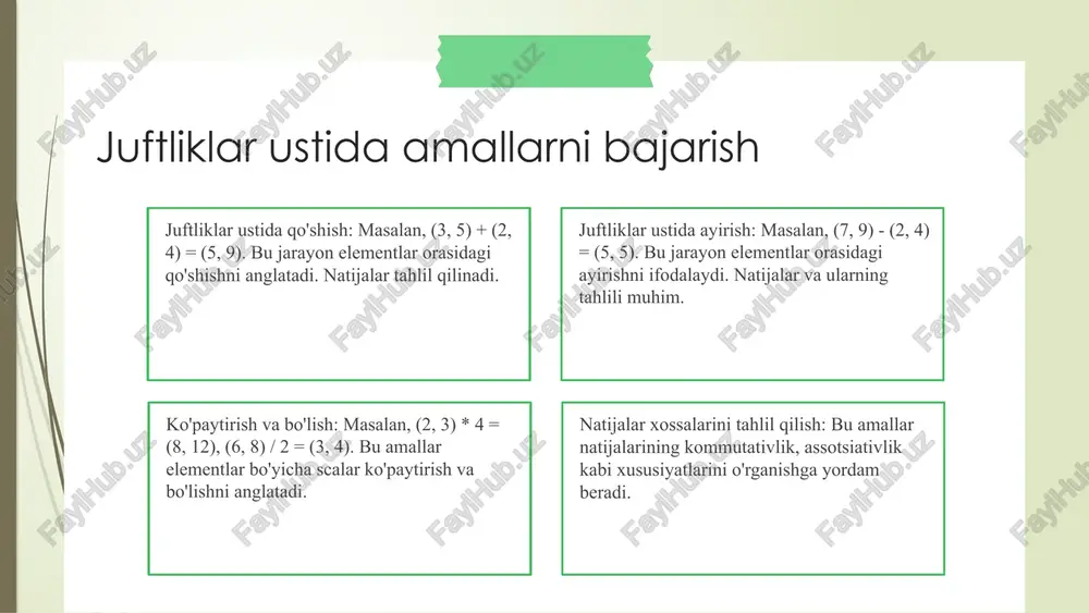 xususiyatlari va o'zaro bog'liqliklarini aniqlash mumkin. tahlil qilish jarayonida qo'llaniladigan amallar: qo'shish, ayirish, ko'paytirish va bo'lish. bu amallar sonlarning xususiyatlarini o'rganishda va muammo yechishda ishlatiladi. e'tibor berilishi kerak bo'lgan jihatlar: sonlarning musbat yoki manfiyligi, butun yoki haqiqiy bo'lishi, va ularning o'zaro bog'liqlari. bu jihatlar tahlil natijalarining to'g'riligini ta'minlaydi. sonlarni tahlil qilish usullari photo by getty images on unsplash 1 2 3 sonlarni muvofiqlashtirish jarayoni sonlarni muvofiqlashtirishda amallarni qo'llash va munosabatlarni aniqlash. muvofiqlashtirishning maqsadi: sonlar orasidagi munosabatlarni aniqlash va tushunishni rivojlantirish. amallarni qo'llash: qo'shish va ayirish yordamida sonlarning muvofiqlashuvi, ularning o'zaro bog'liqligi. ko'paytirish va bo'lish amallari: sonlarni muvofiqlashtirishda qo'llash, muvofiqlashtirish jarayonini kengaytiradi. amallarni birgalikda qo'llash: muvofiqlashtirishda turli amallarni birga ishlatishning afzalliklari, murakkab muammolarni hal qilishda yordam. yakuniy fikr: sonlarni muvofiqlashtirish jarayonida amallarni to'g'ri va aniq qo'llash, matematik tushunchalarni mustahkamlash. ehtiyotkorlik va tekshirish amallar bajarishda muhimdir. xatoliklarni oldini olish uchun ehtiyotkorlik bilan ishlash zarur. muvaffaqiyatli strategiyalar ishlab chiqish uchun aniq maqsadlar qo'yish …