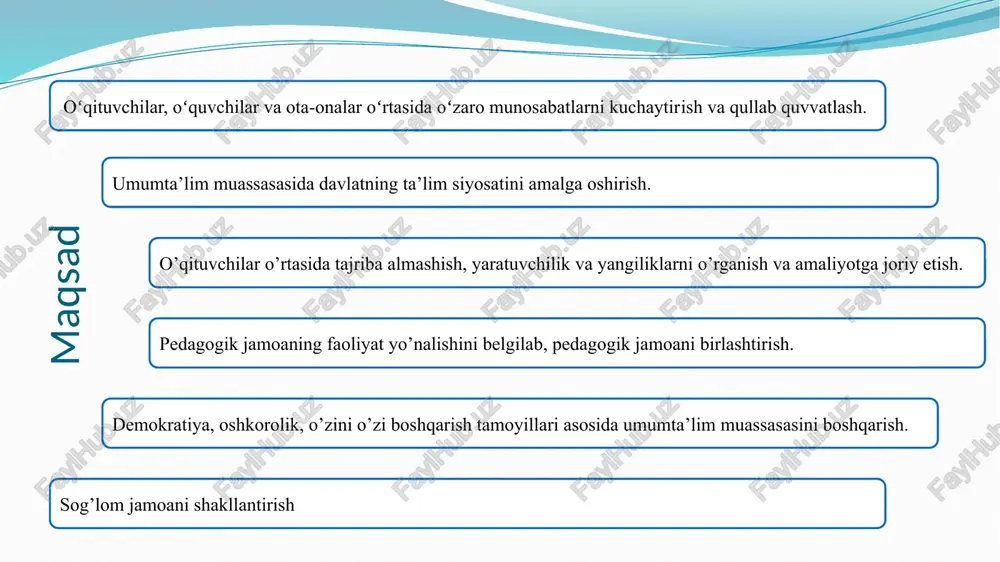unki, pedagogik kengash jamoa pedagoglari fiikrini ifodalovchi, o’quvchilar bilan olib boriladigan ta’lim-tarbiya ishlarini birgalikda ko’rib chiqadigan doimiy faoliyat yuritadigan organ, metodik mahorat maktabi va ilgor tajriba manbaidir. bugungi kunda jamiyat hayotining barcha sohalarida, shu jumladan, boshqarish jarayonida zamonaviy axborot-kommunikatsiya va innovatsiya texnologiyalari tadbiq etilib, ularga tayangan yondashuvlar qaror topmoqda. boshqarish usulining eng muhim belgilaridan biri uning ilmiy yondashuvga tayanishida namoyon bo’ladi. zero, bugun boshqaruv jarayonini ilmiy asosda tashkil etmasdan uning izchilligi va samaradorligini tasavvur etib bo’lmaydi. albatta, rahbar shaxsi muayyan sohani, korxona yoki tashkilotni samarali boshqarishi uchun, yetarli malaka va bilim, rahbarlik saloxiyati, kabi ma’naviy-axloqiy xislatlar soxibi bo‘lishi zarur. ta’lim sohasi, jumladan, umumiy o’rta ta’lim muassasalarini boshqarish ham bundan istisno emas. ushbu muassasalardagi boshqaruv faoliyatida nazariy bilim va amaliy tajriba va ko‘nikmalarni o’zaro uyg’un xolda qo’llash ta’lim-tarbiya bilan bog’liq masalalarni talab darajasida xal etish, bu jarayonda foydalaniladigan usul va uslublarni o’zluksiz takomillashtirib borish, umuman olganda, umumiy o’rta ta’lim-tarbiya tizimini yanada …