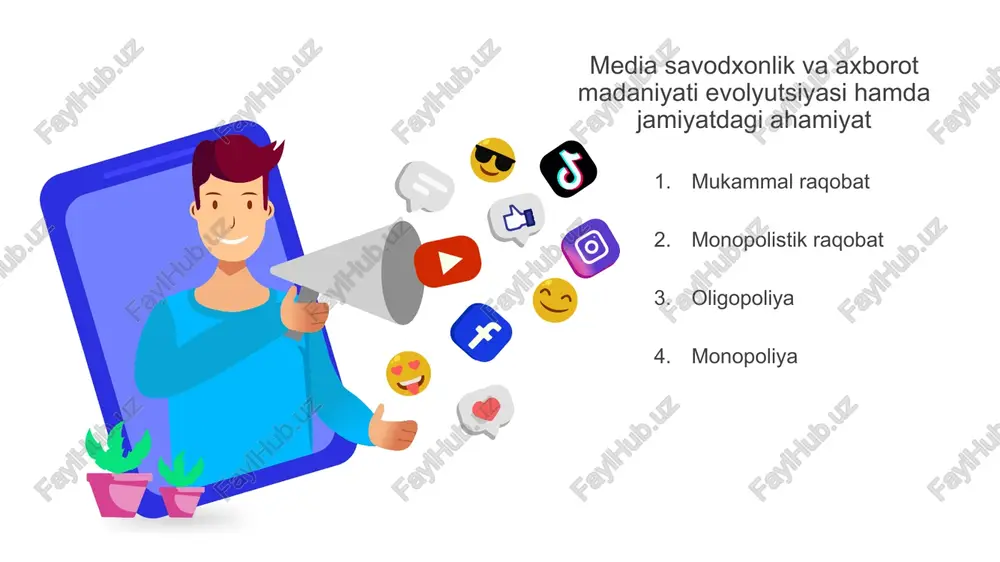vaqtda axborotga boy media bozorlarida faoliyat yurituvchi aksariyat media-kompaniyalar vertikal ravishda u yoki bu darajada quyidagi sxema bo‘yicha “o‘sadi”: gazeta + bosmaxona; gazeta + tarqatish tizimi; kabel tarmog'i + ko'ngilochar shou ishlab chiqarish kompaniyasi . 2. vertikal o'sish strategiyasi. vertikal o'sish - o'sish bilan bog'liq bir mahsulotni qayta ishlashning turli bosqichlarida ishlab chiqarishni kengaytirish. misollar bo'lishi mumkin gazeta yoki jurnallar uchun o'z bosmaxonasini qurish, ular tomonidan tarqatish tarmoqlarini yaratish, kabel yoki televidenie stantsiyalari tomonidan o'z dasturlarini ishlab chiqarishga xizmat qiladi . asosan, vertikal o'sish ishlab chiqarish zanjirining barcha qismlarini bitta media korxonasi doirasida birlashtirishga olib keladi . hozirgi vaqtda axborotga boy media bozorlarida faoliyat yurituvchi aksariyat media-kompaniyalar vertikal ravishda u yoki bu darajada quyidagi sxema bo‘yicha “o‘sadi”: gazeta + bosmaxona; gazeta + tarqatish tizimi; kabel tarmog'i + ko'ngilochar shou ishlab chiqarish kompaniyasi . 3. diagonal o'sish strategiyasi. diagonal o'sish kompaniyalarni birlashtirishni anglatadi bir xil mahsulot ishlab chiqarmaydi va umumiy ishlab …