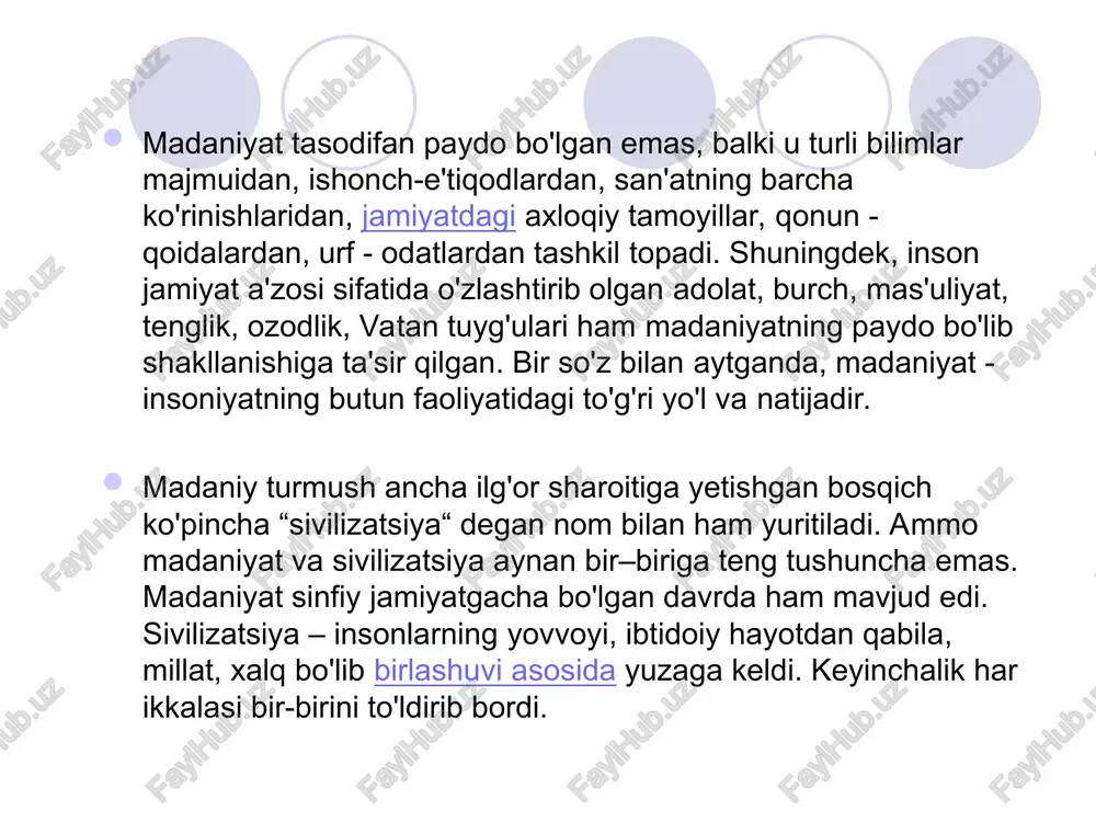 paydo qilgan davrdir. dunyoning boshqa hududlarida antik davrga oid madaniy yodgorliklar aleksandr makedonskiy yurishlaridan keyin paydo bo'ldi. jumladan, o'rta osiyodagi, xususan, o'zbekiston hududidagi “antik san'at” yoki ellinizm madaniyati degan termin aynan mil. avval. iv–iii asrlardagi yodgorliklarga nisbatan qo'llanmoqda. masalan, yunonistondagi haykaltaroshlikning qadimgi o'zbekiston hududida paydo bo'lgani ana shu tarixiy jarayon bilan bog'lanadi. haykaltaroshlik tasviriy va amaliy san'atni, mifologiyani, fol`klorni, mafkurani ifoda etadi. bu davrda tafakkurda ham o'zgarish yuz berdi. fikrlashda moddiy mavjud narsalarga nisbatan aqlda mavjud narsalar va tushunchalar asosiy o'rin egallay boshlaydi. antik davr odami ham jamiki insoniyatning hayot yo'lini bosib o'tgan. dunyoqarash, tafakkur turli tarixiy davrlarda turli xil kechadi. lekin yunoniston va rim madaniyatini birlashtirib turadigan ko'p jihatlar bor. har ikkala mamlakatning ko'p sonli aholisi o'rta yer dengizi havzasi atrofiga yoyilib ketgan edi. ana shu tarqoq aholi o'rta yer dengizi madaniyati deb atalgan madaniyatdan oziqlandilar. har ikkala mamlakat ham tosh qurollarni, keyinroq temir buyumlarni o'zlashtirib olishda bir xil …
