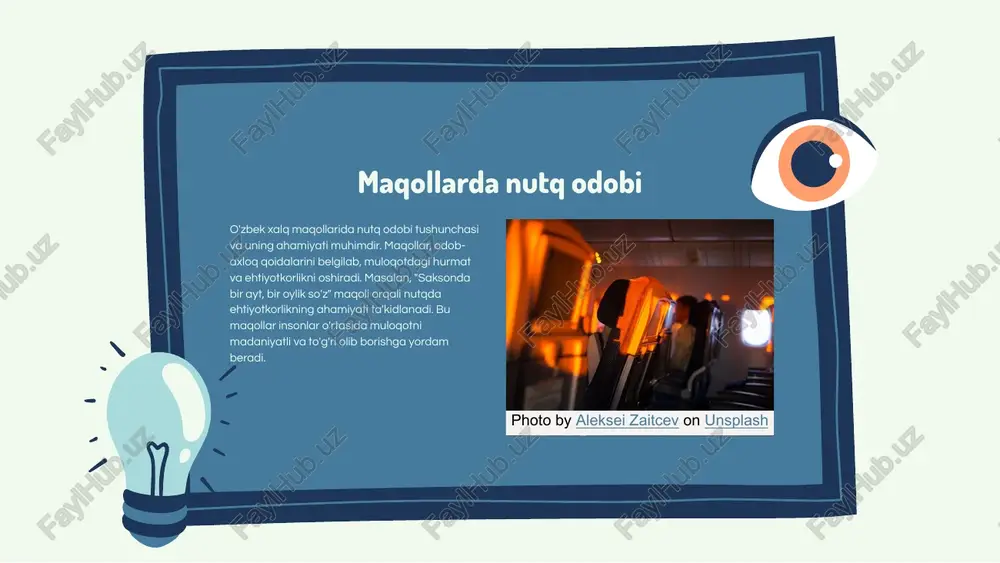 lararo muloqotda maqollardan foydalanishning foydalari: - tushunishni osonlashtiradi - muloqot samaradorligini oshiradi - qiziqarli va jozibador qiladi - muammolarni hal qilishda yordam beradi - muloqotdagi stressni kamaytiradi. odamlararo muloqotda maqollardan foydalanish photo by aleksei zaitcev on unsplash maqollarning muloqotdagi o'rni maqollarning roli maqollar muloqot jarayonida muhim rol o'ynaydi. ular fikrlarni aniq ifodalash, muloqotda hissiyotlarni yetkazish va odamlar o'rtasida munosabatlarni mustahkamlashda qo'llaniladi. masalan, "har bir ishning o'z vaqti bor" maqoli, vaqtni to'g'ri boshqarish zarurligini ta'kidlaydi va muloqotda buni ifodalashda yordam beradi. muloqotning turli turlari maqollar, turli muloqot turlarida, masalan, do'stlar o'rtasida, ish muhitida yoki oilada qo'llaniladi. misol uchun, "birlikda kuch bor" maqolining do'stlikda birgalikda harakat qilish zarurligini ifodalashda ahamiyati bor. muloqotda maqollarni ishlatish, suhbatni yengillashtiradi va an'anaviy qadriyatlarni aks ettiradi. maqollarni samarali qo'llash maqollarni muloqotni yanada samarali qilish uchun, avvalo kontekstdan kelib chiqib tanlash muhim. masalan, ish muhitida, qiyin vaziyatlarni yumshatish uchun maqolardan foydalanish mumkin. shuningdek, maqollarni o'z vaqtida va joyida …