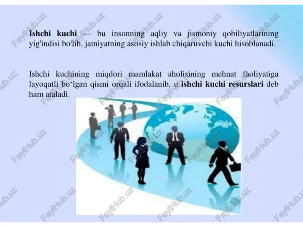 iri ostida ishchi kuchi talabi va taklifi o'rtasidagi nomutanosiblik natijasi hisoblanadi. yashirin ishsizlik uchun ish kuni yoki ish haftasi davomida to'lig band bo'lmaslik xos. turg'un ishsizlik mehnatga layogatli aholining ish joyini yo'gotgan, ishsizlik bo'yicha nafaqa olish huquqidan mahrum botgan hamda faol mehnat faoliyatiga hech ganday gqiziqishi bo'lmagan gismini qamrab oladi. ishsizlik tabiiy darajasi ishsizlik darajasi ishsizlar sonining ishchi kuchi tarkibidagi foizi sifatida hisoblanadi. ishsizlar soni ishsizlik darajasi = ————————_ x 100% * ishchi kuchi soni