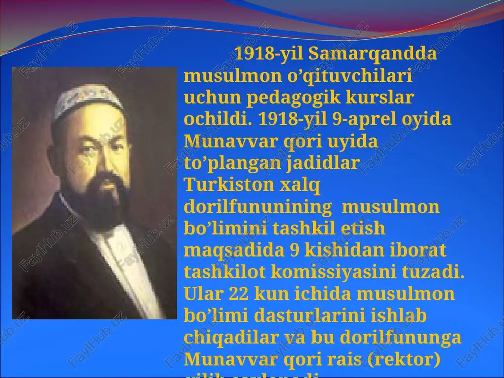 i yangi o’zbek alfavitiga ko’chirish to’g’risida” qonun qabul qilindi. tarixdan ma’lumki, xalqimiz o’z boshidan kechirgan og’ir davrlardan biri ikkinchi jaxon urushi yillaridir. bu davrda kishilar “hamma narsa front uchun, hamma narsa g’alaba uchun” degan shior ostida fidokorona ishlaganlar. ikkinchi jahon urushi davrida maktablarning o’quv dasturlari sharoitga moslashtirildi. bu paytda ko’pchilik pedagoglar frontga safarbar qilinganligi uchun respublika bo’yicha 1940-1941 o’quv yilida 36267 nafar o’qituvchidan 30616 kishi qoldi. maktablarda o’qituvchilar tayyorlash ishiga ayniqsa o’zbek xotin-qizlaridan ko’proq jalb etish zarurligi alohida ta’kidlandi. shaharlardagi maktablarda o’qish uch smenada olib borilar edi. darslar 40 minutga qisqargan edi. musiqa va rasm darslari umuman o’tilmagan edi. kitoblar yetishmasligi sababli o’qituvchilar og’zaki tushuntirishga katta e’tibor berdilar. o’zbekiston mahalliy sovetlari , hukumat ko’rsatmasiga binoan , 1943-yilning 1-yanvaridan boshlab 8-10-sinf o’quvchilari hamda katta yoshdagi o’zbek o’quvchilarini o’qish haqi to’lashdan ozod eydi. urush davrida maktablar anch qisqargan, o’quvchilar soni ham shunga yarasha edi. ko’pchilik o’quvchilar turli sinflardan o’qishni tashlab, front uchun …