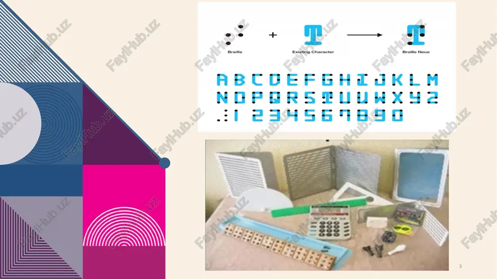 e qurilmalari va boshqalar) zamonaviy tiflotexnika texnologiyalarning integratsiyasi asosida rivojlanmoqda va elektron, akustik, brayl va boshqa turlarni qamrab oladi. elektron vositalar orasida ekran o’quvchilar, masalan, jaws, nvda va voiceover bor. bu dasturlar smartfon va kompyuterlarda ishlaydi va ekran matnini sintetik ovoz bilan o’qiydi. amaliy misol: microsoft seeing ai ilovasi, u kamera yordamida atrofni tasvirlaydi, masalan, ko’rish nuqsoniga ega shaxs supermarketda mahsulotni skanlab, uning tavsifini eshitadi. 12 12 tiflotexnika orqali ta’lim oluvchilarning mustaqilligini ta’minlash tiflotexnika ta’lim oluvchilarning mustaqilligini ta’minlashda asosiy rol o’ynaydi. mohiyati shundaki, texnologiyalar ko’rish nuqsonini qoplash orqali shaxsiy qaror qabul qilish va harakatlanish imkonini beradi. masalan, smart tayoqlar yordamida talabalar maktabga mustaqil boradilar. 13 dalil: o’zbekistonning maxsus maktablarida brayl qurilmalari ishlatilishi natijasida o’quvchilarning o’z-o’zini ta’minlash darajasi oshgan.amaliy misol: bir ko’rish nuqsoniga ega talaba voiceover dasturi yordamida smartfonida dars jadvalini boshqaradi va uy vazifalarini bajaradi, bu esa ota-onaga bog’liqlikni kamaytiradi. tahlil qilganda, mustaqillik psixologik salomatlikni yaxshilaydi va o’ziga ishonchni oshiradi. …