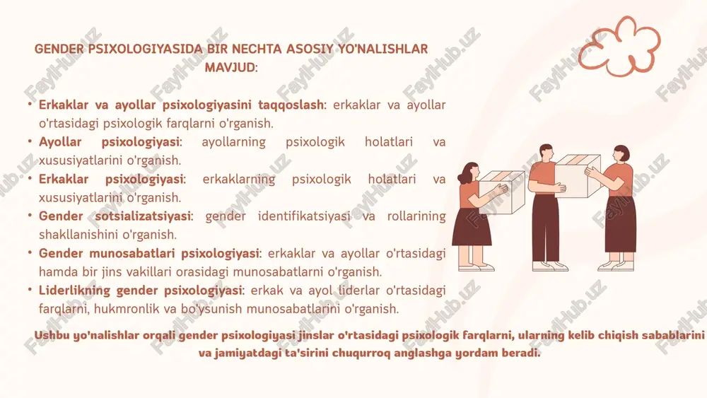 ar: ko‘pincha muammolarni hal qilish orqali yordam berishga intiladilar. ayollar: ko‘proq hissiy qo‘llab-quvvatlash va tushunish bilan yordam berishga moyil bo‘ladilar. gender-menejment tushunchasiga aloqador psixologik hodisalar gender-menejment – bu erkaklar va ayollarning boshqaruvdagi o‘rnini tahlil qilish, ularning ish uslubi, xatti-harakatlari va rahbarlik salohiyatiga ta’sir qiluvchi psixologik va ijtimoiy omillarni o‘rganish bilan bog‘liq soha. ushbu tushunchaga taalluqli bir qancha psixologik hodisalar mavjud: shisha shift sindromi (glass ceiling) ayollar yuqori lavozimlarga ko‘tarilishida ko‘rinmas to‘siqlarga duch kelishadi. ushbu sindrom gender stereotiplari va kamsitishlar bilan bog‘liq. ayollar yetakchilik lavozimlariga ko‘tarilishlari uchun erkaklarga qaraganda ko‘proq harakat qilishlari talab qilinadi. shisha shiftga olib keluvchi stereotiplar ayollar emotsiyali va qaror qabul qilishda zaif bu stereotip ayollarning rahbar sifatida ishlay olishiga nisbatan shubha uyg‘otadi va ularga ishonch kamroq bildiriladi. ayollarga oila birinchi o‘rinda turadi, ish emas bu qarashga ko‘ra, ayol rahbar mas'uliyatli loyihalarga tayinlanmaydi, chunki "u baribir dekretga chiqadi" yoki "bolalar bilan band bo‘ladi" deb o‘ylashadi. ayol rahbar qattiq …
