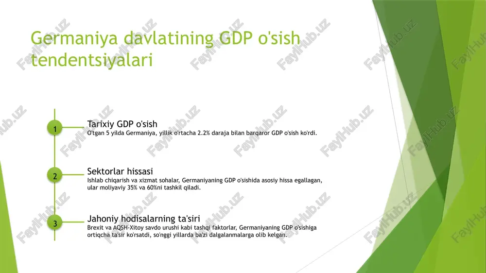 jatlarni oshirish natijasida, 2020 yilida germaniyaning byudjet defitsiti gdp ning 4.2% ga yetib keldi. germaniya, qarz va byudjet defitsitni boshqarish uchun qat'iy chalg'itish va infrastrukturaga investitsiyalarni oshirish kabi moliyaviy siyosatlar amalga oshirmoqda. germaniya davlatida daromad boʻlinishi va koʻplik darajalaridagi faqirlar germaniyada daromad boʻlinishi germaniyada daromad boʻlinishi nisbatan teng, daromadning eng yuqori 10% daromad olishchilari umumiy daromaddan 22% ga ega. germaniyada faqirlar koʻpligi germaniyada faqirlar koʻpligi 15% ga yaqin, mamlakatning sharqiy qismida faqirlar koʻpligining koʻproq ajralganligi mavjud. davlat siyosatlari va dasturlari germaniya hukumati faqirligini bartaraf etish uchun ishsizlik imtiyozlari va uy yordamini oʻz ichiga olgan turli xil ijtimoiy maishiy yordam dasturlarini amalga oshirdi. germaniyada xorijiy to'lovlar investitsiyalari 1 2 3 xorijiy to'lovlar investitsiyalarining tendentsiyalari eng ko'p investitsiya qiluvchi mamlakatlar germaniya iqtisodiyati ustida ta'siri germaniyada fdi, avtomobil va ishlab chiqarish sohalariga eng ko'p investitsiyani jalb qilgan bo'lishi bilan o'sishni ko'rsatdi. amerika qo'shma shtatlari, birlashgan qirollik va shveysariya, texnologiya va moliya sohasiga e'tibor …