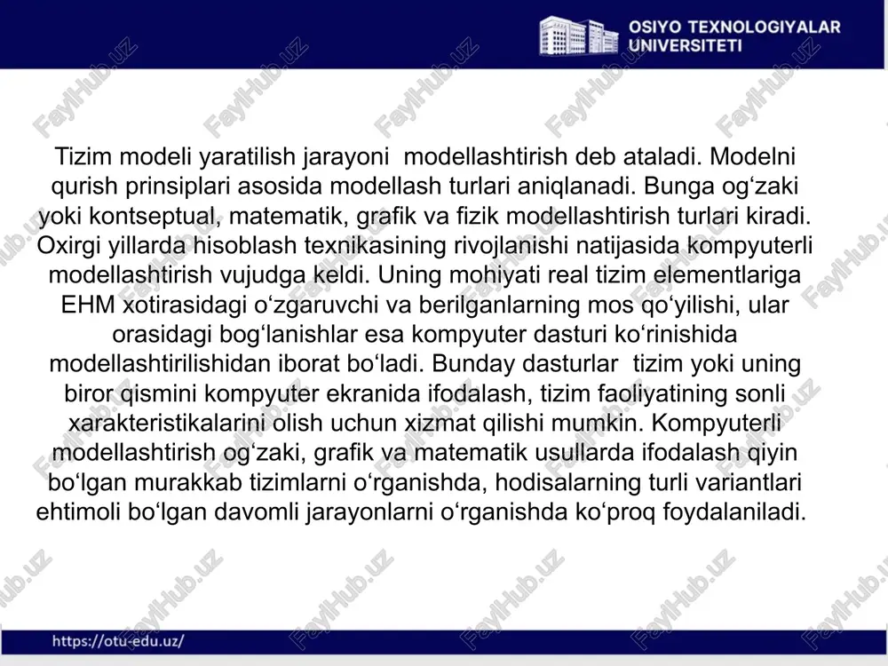 mkin emas. imitatsion modellarning tarqalishiga yana bir to‘siq ularning monte-karlo metodiga asoslanganligidir, ya’ni hodisa ehtimoli tushunchasini o‘z ichiga oladi. tarixchilar esa faqat aniq va konkret faktlarga tayanishga o‘rganganlar. shunga qaramay tarixiy voqealarni tadqiq qilishda fizik modellashtirish usullaridan foydalanib kelinmoqda. xususan arxeologlar azaldan o‘z tadqiqotlarida modellashtirishdan keng foydalanadilar. masalan, 1922 yilda shveysariyada tosh va bronza asrlariga taalluqli odamlarning yashash joylari rekonstruksiya qilingan. keyinchalik ham arxeologlar qadimiy manzilgohlarning modellarini qurib, ularda yashaganlar, mehnat qurollari yasab, xo‘jalik ishlari bilan shug‘ullanganlar.chex tadqiqotchilari renata va yaroslav malinovlarning kitobi ushbu eksperimentlar bayonga bag‘ishlangan. afsuski, tarixiy manbalarning saqlanganlik holati modelning faoliyat ko‘rsatishi uchun zarur bo‘lgan parametrlar aniq xarakteristikalarini aniqlashga imkon bermaydi, ularni taxminiy baholangan qiymatlar bilan almashtirishga to‘g‘ri keladi. bu esa modelning ishonchlilik darajasini kamaytiradi. bunday holatlarda tizimli ob’ektlar asosiy xususiyati – xarakteristikalarning o‘zaro bog‘liqliligidan foydalaniladi.bir parametr qiymatining oshishi, avtomatik holda ikkinchisining kamayishiga olib keladi. masalan, demografik modelda o‘lim darajasining oshishi o‘rtacha umr ko‘rish davomliligining kamayishiga olib …