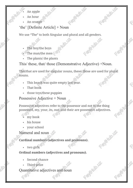 s. they specify particular aspects or features of the noun, such as type, material, etc. (premodifier nouns are in bold; heads are underlined.): a university education two 18th-century solid silver cups a fur coat the post-war economy a recent government report nouns which act as premodifiers are singular, even when the head is plural: four metal cylinders were attached to the machine. not: four metals cylinders were attached to the machine. you can get really good, cheap leather jackets in marrakesh. noun phrase modifiers indicating time or measurements are singular in form even when their meaning is plural. hyphens are normally used in the modifying expression: an eight-hour flight a three-day tour of amsterdam a two-litre bottle not: an eight-hours flight noun phrases: complements complements come immediately after the head in a noun phrase. they are prepositional phrases or clauses which are necessary to complete the meaning of the noun. …