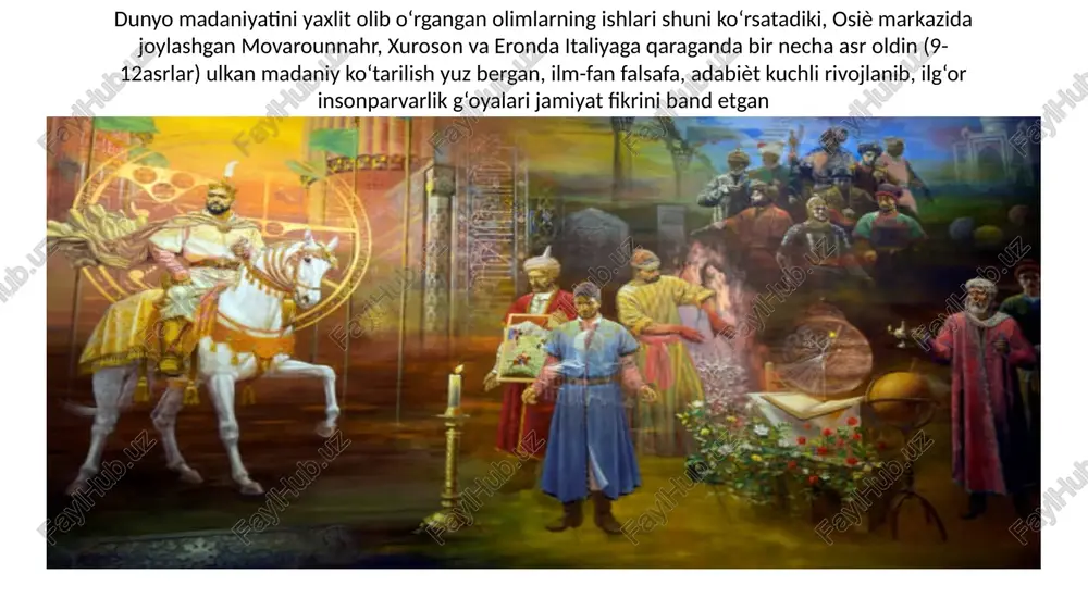 nus va tangenslar jadvalini ishlab chiqdi. jo‘g‘rof olim sifatida dunѐda birinchi bo‘lib yer tasviri, ya’ni globusni yaratdi. bulardan tashqari geologiya, minerologiya sohalarida birinchi bo‘lib mineral va ma’danlar og‘irligi, ularni aniqlash metodlarini ishlab chikdi, formakogeneziya sohasida katta ishlar qildi. maʼmun akademiyasi xorazim mamun akademiyasiʼ, maʼmuniylar akademiyasi — xorazmda 10-asr oxiri — 11-asr boshlarida faoliyat koʻrsatgan ilmiy muhit. maʼmuniylar davlati (992—1017) tarixi bilan bevosita bogʻliq. siyosiy, iqtisodiy, harbiy qudratga erishgan xorazmshoxlar davlati mamlakatni birlashtirish, unda tartib oʻrnatish boʻyicha tadbirlarni boshlab yuborgan. kun tartibida davlat ichki va tashki siyosatini olib borishda mafkuraviy masalalarni hal qilish turgan. xorazm maʼmun akademiyasi asosini quyidagi olimlar tashkil etgan: abu nasr mansur ibn ali ibn iroq al jaʼdiy , abulxayr ibn hammor, abu saxl iso ibn yahʼyo al masihiy al jurjoniy , abu rayhon muhammad ibn ahmad al beruniy, abu ali al husayn ibn abdulloh ibn sino, abu ahmad ibn muhammad ibn yaʼqub ibn miskyaʼqub, abu mansur abdulmalik …