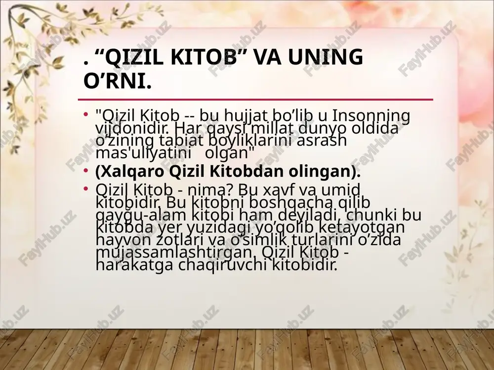 keyingi yillarda har yili 1 dan 10 gacha hayvon va 1 tadan o`simlik turlari yo`qolib ketmoqda. hozirgi vaqtda umurtqali hayvonlarning 600 ga yaqin turi, juda ko`p o`simliklar turlari butunlay yo`qolib ketish xavfi ostida turibdi. vacexneton peerygamccnt km3hi1 kutobu