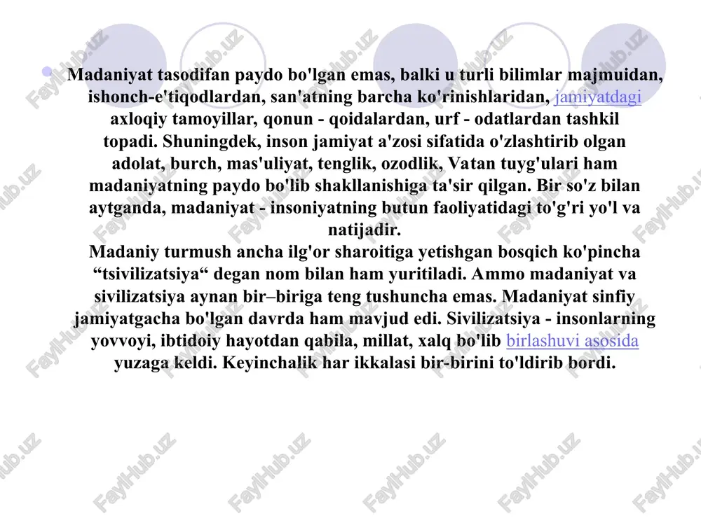 madaniyat yevropa madaniyati izchilligini ta'minlagani, yevropaliklar uchun yunon - rim jamiyati yagona qadimiy jamiyat bo'lgani uchun “antik” terminini qo'llaganlar. antik madaniyatning qadimiy madaniyatdan yana bir farqi-yangi madaniyatni, ya'ni yevropa madaniyatini yuzaga keltirganidir. antik madaniyatda san'at, mifologiya, din va boshqa ijtimoiy hodisalar ilk davrda qorishiq holatdagi ko'rinishga ega bo'lib, birinchi marta yaratildi,dunyoning boshqa joylarida bunday madaniyat hali yo'q edi. antik madaniyat degan termin ana shu birinchi marta yaratilgan osori atiqalarga, yozma va og'zaki adabiyotga nisbatan qo'llanadi. soddaroq qilib aytsak, antik davr madaniyatning “tug'ilish“ davri, ya'ni yevropa madaniyatini paydo qilgan davrdir. g'arb ulamolari fikricha, faqat yunon va rim madaniyati antik madaniyat deb yuritiladi. antik madaniyat bilan qadimiy (arxaik) madaniyat aynan bir xil emas. ular orasida ma'lum farqlar bor. garchi sharq madaniyati yunon – rim madaniyatidan qadimiy bo'lsa ham, yevropaliklar yunon - rim madaniyatini meros qilib oldilar va bu madaniyat yevropa madaniyati izchilligini ta'minlagani, yevropaliklar uchun yunon - rim jamiyati yagona qadimiy jamiyat …