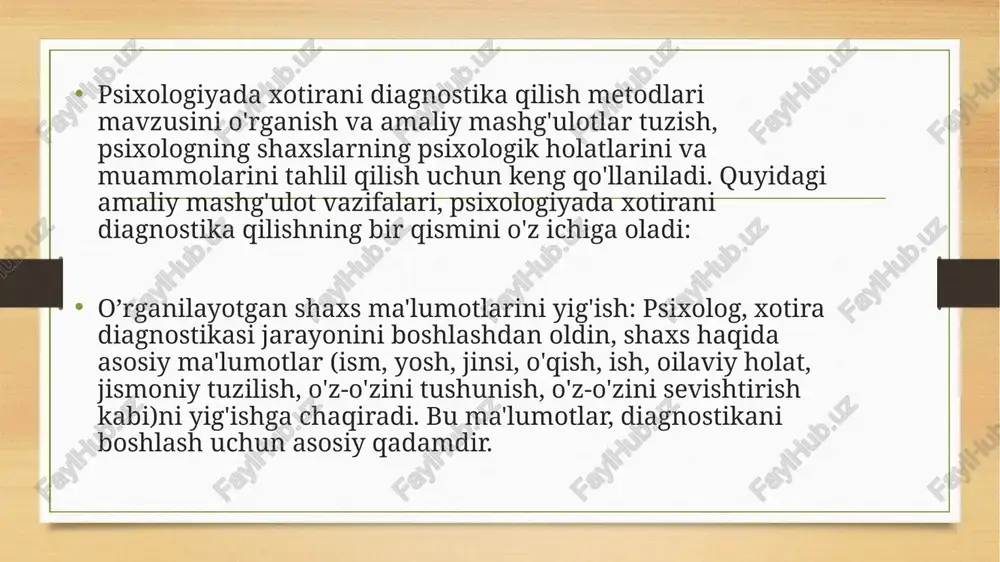 k ularning voqealar haqidagi tasavvurlari va talqinlariga qanday ta'sir qilishi mumkinligini o'rganing. rangni idrok etish va uning psixologik jihatlari: tajriba o'tkazing, unda ishtirokchilar rangni idrok etishlarini va uning kayfiyatiga ta'sirini baholaydilar. qaysi ranglar turli his-tuyg'ular bilan bog'liqligini va nima uchun ekanligini aniqlashga harakat qiling. image5.png image6.png image7.jpg image8.png image9.jpg image3.png image4.png /docprops/thumbnail.jpeg 9 osiyo texnolopiyalari universitet 2417 guruhi talabalaei ‘taqdi
