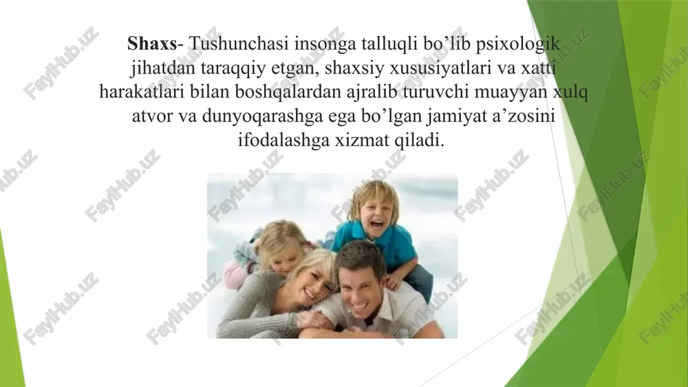 mchiliklarning asosiy sababi ham insonning o’z faoliyatini to’g’ri yo’lga qo’ymaganligidadir.shuning uchun ham inson faoliyati uning rivojlanishi natijasi hamdir. demak, shaxs faolligi asosida ijtimoiy faollik, tashabbuskorlik, ijodkorlik xislatlarini shakllantirish – uning shaxslik imkoniyatlarini namoyon etishi orqali faoliyatini rivojlantirish muhim sanaladi ma’lum bir yosh davriga xos bo’lgan anatomik, fiziologik, psixologik xususiyatlar yosh xususiyatlari deyiladi odam ijtimoiy mavjudot sifatida shaxsga aylanishi uchun ijtimoiy muhit sharoitlari va tarbiya kerak bo’ladi. ana shular ta’sirida odam inson sifatida rivojlanib boradi va shxsga aylanadi. bular shaxsning o’ziga xos xususiyatlari bo’lib ana shu ruhiy xususiyatlar rivojlanib borib ma’lum bir bosqichga yetsagina u mukammal inson sifatida shakllanadi. shaxsning ijtimoiy voqealikka, mehnatga, jamiyatga bo’lgan munosabati turlicha namoyon bo’ladi. pedagogika, tibbiyot, bolalar anatomiyasi,fiziologiyasi, psixalogiya fanlari yutuqlari va shu fanlarning tavsiyasiga ko’ra bolalarning yosh davrini quydagicha guruhlash qabul qilingan. 0-3 4-11 maktabgacha tarbiya yoshi 12-18 o’rta maktab yoshidagi o’smirlar go’daklik davri bog’chagacha bo’lgan yosh davri maktab yoshidagi kichik guruhlar o’spirinlik davri hozirgi …