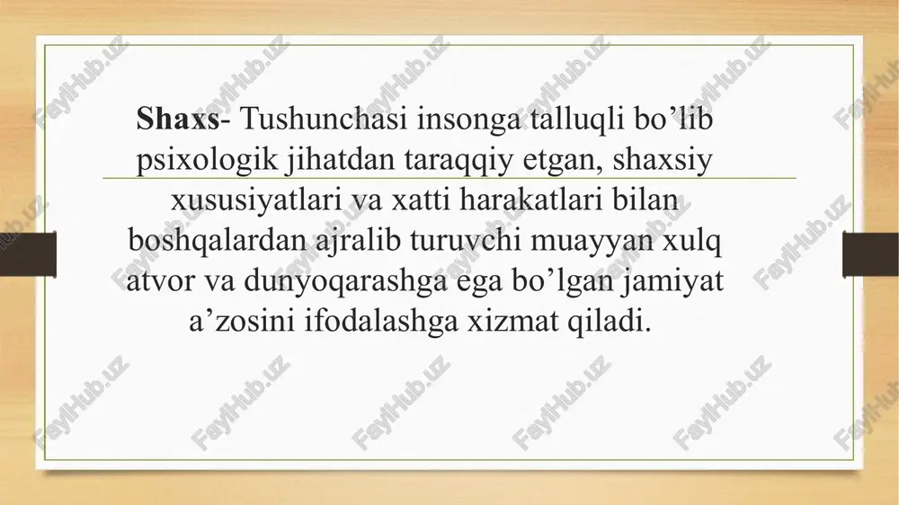 slik imkoniyatlarini namoyon etishi orqali faoliyatini rivojlantirish muhim sanaladi ma’lum bir yosh davriga xos bo’lgan anatomik, fiziologik, psixologik xususiyatlar yosh xususiyatlari deyiladi odam ijtimoiy mavjudot sifatida shaxsga aylanishi uchun ijtimoiy muhit sharoitlari va tarbiya kerak bo’ladi. ana shular ta’sirida odam inson sifatida rivojlanib boradi va shxsga aylanadi. bular shaxsning o’ziga xos xususiyatlari bo’lib ana shu ruhiy xususiyatlar rivojlanib borib ma’lum bir bosqichga yetsagina u mukammal inson sifatida shakllanadi. shaxsning ijtimoiy voqealikka, mehnatga, jamiyatga bo’lgan munosabati turlicha namoyon bo’ladi. pedagogika, tibbiyot, bolalar anatomiyasi,fiziologiyasi, psixalogiya fanlari yutuqlari va shu fanlarning tavsiyasiga ko’ra bolalarning yosh davrini quydagicha guruhlash qabul qilingan. 0-3 4-11 maktabgacha tarbiya yoshi 12-18 o’rta maktab yoshidagi o’smirlar go’daklik davri bog’chagacha bo’lgan yosh davri maktab yoshidagi kichik guruhlar o’spirinlik davri shaxsning ijtimoyilashuvi. shaxs ijtimoiy munosabatlar jarayonida shakllanadi. chunki ta’lim jarayonida bolalarga jamiyatda birga yashash bilan bog’liq bo’lgan holat va hodisalar o’rgatiladi. bu jarayonda o’quvchi jamiyatga «kirishadi» va u bilan o’zaro munosabatda …