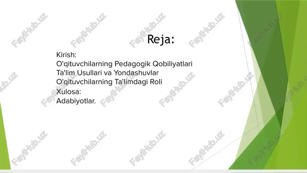 dam berishi muhimdir. o'qituvchilarning o'zaro aloqalari: o'qituvchilar o'rtasidagi o'zaro aloqalar ta'lim muhitini yaxshilash va ijtimoiy qadriyatlarni mustahkamlashda muhim rol o'ynaydi. o'qituvchilarning ta'lim jarayonidagi o'rni nafaqat dars berishdan iborat, balki ularning ijtimoiy mas'uliyati va o'zaro aloqalari ta'lim muhitini qanday yaxshilashiga ham bog'liqdir. o'qituvchilar ijtimoiy mas'uliyatni his qilishi va muhim qadriyatlarni saqlashi zarur. o'qituvchilarning pedagogik qobiliyatlarini rivojlantirish. o'qituvchilarni tayyorlash o'qituvchilarni tayyorlash jarayoni nafaqat bilim berish, balki pedagogik qobiliyatlarini rivojlantirishni o'z ichiga oladi. o'qituvchilarning malakasini oshirish o'qituvchilarning malakasini oshirish ularning professional rivojlanishlarini ta'minlaydi va ta'lim jarayonida o'zgarishlarga tayyorlanishi asosiy vazifalardan biridir. pedagogik tajriba o'qituvchilar o'z pedagogik tajribalaridan foydalangan holda o'quvchilarning alohida ehtiyojlariga mos ravishda o'z yondashuvlarini yangilashlari zarur. o'qituvchilarning pedagogik qobiliyatlarini rivojlantirish jarayoni ularning bilim darajasini oshirish, tajribalarini kengaytirish va yangi pedagogik yondashuvlarni o'z ichiga oladi. bu, o'z navbatida, ta'lim jarayonining sifatini oshiradi. ta'limda ijtimoiy qatlamlar ijtimoiy qatlamlar ta'lim jarayonida qilinadigan qarorlar va qilib o'tiradigan amallarni belgilaydi, shuningdek, ta'limga kirish imkoniyatlarini cheklaydi. madaniy …