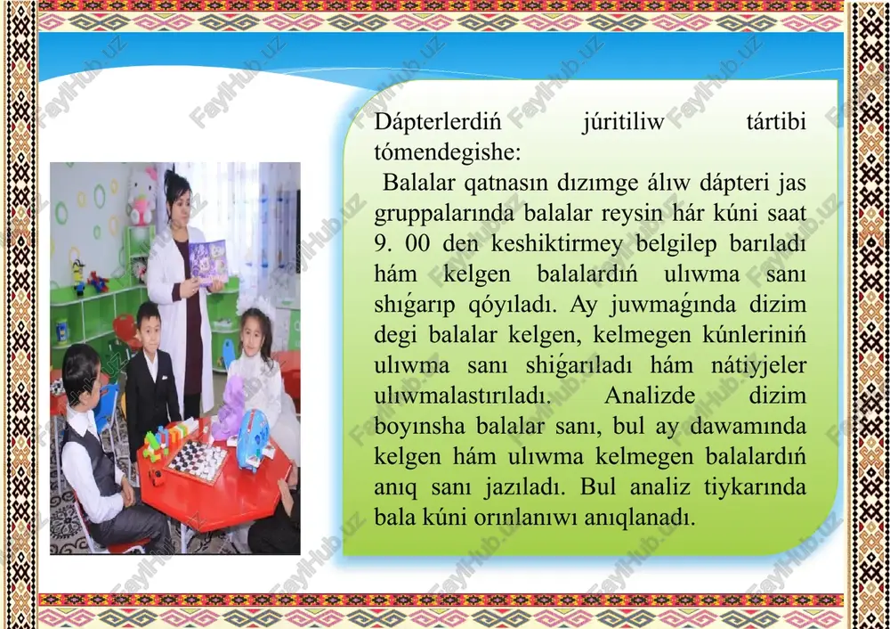 úzetiw birinshi yarım jıllıq aqırında (dekabr, yanvar ) ótkeriledi. bul monıtoringni ótkeriwden maqset balaǵa salıstırǵanda saylanǵan metodikadıń tuwrılıǵın anıqlaw, rawajlanıw dinamikasın belgilewden ibarat. usı gúzetiw nátiyjelerine kóre, tárbiyashi, basqa qánigeler menen sheriklikte, zárúrshilik payda bolǵan jaǵdaylarda pedagogika procesine ońlawlar kirgiziwi múmkin. image2.jpeg image3.png image4.jpeg image5.png image6.png image7.png image8.png image9.jpeg image10.png image11.png image12.png a sent se eo er es sr a re ees ses ea ee oes cloors crook crook crook orook oro sse see sees sese he rrr sees @ hosan sx x | @ onaaiien x | be google: x aholiga x: x aholiga x x x | ea magistr x 16201851 x | bm magistr x | € xx @ yandex.ru/images/search?from=' yimg_url=https arpay.uz%62fsites! narpay.uz hapnai tymah xokmma~ur © narpay.uz yui6y taba myaccacacn taula66ycckop ta... aurpex makta6raua tapnium maxra6raua tabi myaccacacn ++ s orkpeite 800x533, © noxoxne omnpasute ocpwynantuesit cat ooo «kaprobyxnnr» - asnanepesoskn rpysa - cargobooking ru pexnaua …