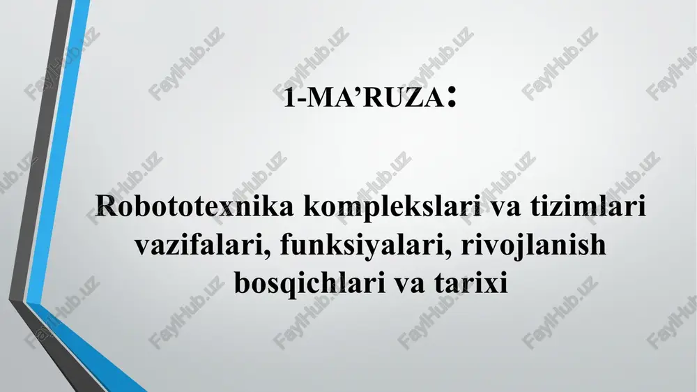 anish va hazm ailish organlani bosharish tizini sezish elementlari (datchiklar va sensorlar) manipulyatorlar va harakatlanish qurilmasi ya manbalasi a, ihe /docprops/thumbnail.jpeg robotlar va robototexnik vositalar