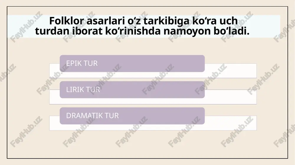 dlar homiyligi haqidagi miflar); 15 10) dualistik miflar (ezgulik va yovuzlik kuchlari o‘rtasidagi kurash haqidagi asotiriy qarashlarni o‘zida aks ettirgan miflar); 11) esxatologik miflar (olamning intihosi, oxir zamon to‘g‘risidagi miflar). osiris (qadimgi misr), adonis (finikiya), dionis (yunoniston), siyovush (o‘rta osiyo) haqidagi mifologik syujetlar miflar «avesto», «iliada», «ramayana», «shohnoma», «kalevala», «alpomish», «go‘ro‘g‘li» kabi buyuk badiiy yodgorliklarning yaratilishida ham salmoqli o‘rin tutgan afsona fors tilidan olingan bo‘lib ( )ا فسا نهma’no mohiyatida ikki tushuncha yetakchilik qiladi: 1 – biror voqeani, lavhani hikoya qilish; 2 – bu hikoya uydirma, to‘qimalardan iborat bo‘lishi. o‘zbek tilining izohli lug‘atida so‘zning bir necha ma’nolari ko‘rsatilgan: «afsona bo‘lmoq», «afsona to‘qimoq», «afsonaviy» va boshqalar. lekin asosiy ma’no tafakkur fantaziyasi bilan bog‘liq bo‘lib, aql bovar qilmaydigan uydirma voqealarni hikoya qilish va shu bilan shuhratga ega bo‘lish tushunchasi yetakchilik qiladi afsonalar mazmunida eng qadimgi uydirma hodisalar, muayyan hudud nomini izohlovchi toponimik ma’lumotlar beriladi. «kuygan yor», «ellik paysa», «tuya cho‘kdi», «oshoba», «qonqus» …