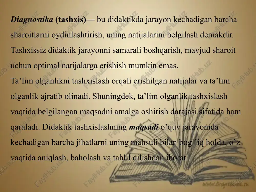 mumkin. uy vazifalarini tekshirish. o’quvchilarning o’zlashtirishini nazorat qilish uchun ularning uyga berilgan vazifalarni bajarishini tekshirish katta ahamiyatga ega. gar inson ekansan, xalq manfaati yo’lida harakat qil o`quvchilarning bilim, ko‘nikma va malakalarini baholash mezonlari. o’quvchilarning bilim, ko‘nikma va malakalarini baholash mezonlari har bir fanning maqsad va vazifalariga, shuningdek, sinf (guruh)dagi o‘quvchilarning o‘zlashtirish darajasiga tayangan holda belgilanadi. baholash mezonlarini ishlab chiqishda o‘quvchilarning og‘zaki javob berishlari, ko‘nikma va malakalariga alohida-alohida yondashiladi. « 5 »baho qo‘yiladi, agar: o‘quvchi dasturdagi materialni to‘liq o‘zlashtirib olgan bo‘lsa; o‘rganilgan mavzu bo‘yicha asosiy fikrlarni ochib bera olsa; egallangan bilimlarni amalda erkin qo‘llay olsa; o‘rganilgan mavzuni bayon qilishda, yozma ishlarda xatolarga yo‘l qo‘ymasdan, ma’lumotlarni tushuntirib bera olsa. « 4 »baho qo‘yiladi, agar: o‘quvchi o‘rganilgan mavzuning mohiyatini bilsa; o‘qituvchining savollariga qiynalmasdan javob bera olsa; egallangan bilimlarni amaliyotda qo‘llay olsa; og‘zaki javob berishda jiddiy xatolarga yo‘l qo‘ymasdan, o‘qituvchining qo‘shimcha savollari bilan xatolarini to‘g‘rilay olsa hamda yozma ishda uncha jiddiy bo‘lmagan xatoga yo‘l …