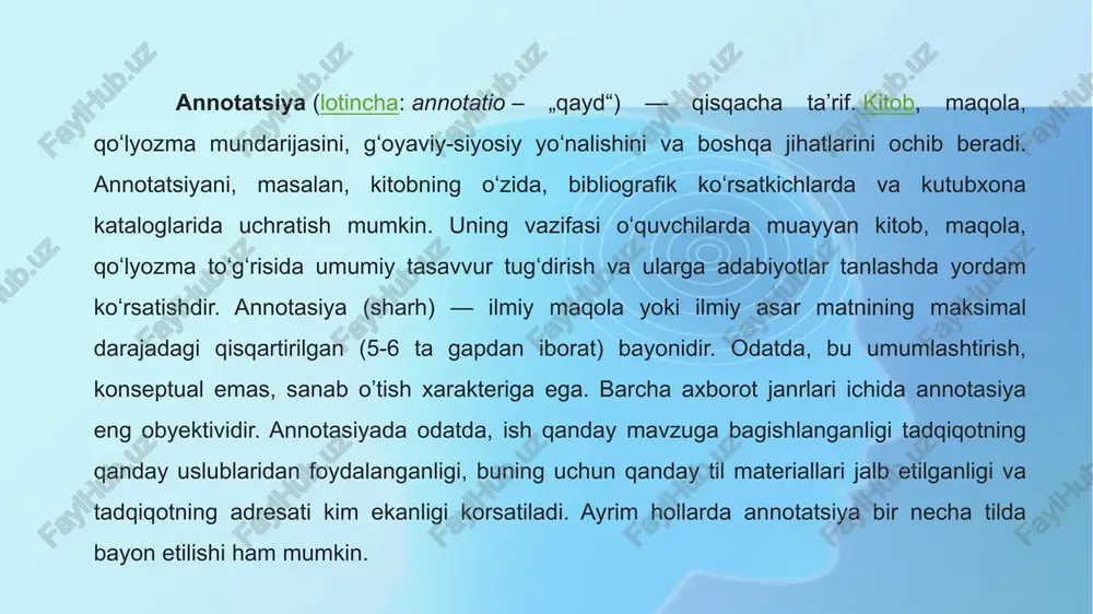 llanilishi koʻproq koʻzga tashlanadi. lekin farqli tomoni shundaki, taqrizda ifodalilikni oshiruvchi til vositalari juda kam qoʻllaniladi. maqola, reportaj kabilarda ekspressivlikni ifodalash imkoniyatlari birmuncha kengroq, taqrizda esa iboralar, oʻxshatish, metaforalar, baʼzan soʻroq gaplar, ayrim grammatik shakllar ekspressivlikni ifodalashda maʼlum darajada rol oʻynaydi. frazeologizmlar, xalq maqollari taqrizlarda deyarli ishlatilmasligini ham qayd etish mumkin. shu bilan birga, soʻnggi yillar mobaynida taqrizlarning tilida taʼ sirchanlikni oshiruvchi vositalar avvalgiga qaraganda koʻproq uchrayotganini ham inkor etib boʻlmaydi. oʻzbek adabiyotida taqrizchilik oʻzbek adabiyotida taqriz 20-asr boshlarida vaqtli matbuot bilan teng rivojlana boshlagan. endilikda taqriz oʻzbek adabiy tanqidchiligining eng muhim janrlaridan boʻlib qoldi. oybek, abdulla qahhor, shayxzoda, gʻafur gʻulom kabi yozuvchilar, o.hoshimov, s.husayn, olim sharafiddinov, v.zohidov, i.sultonov, h.yoqubov, m. qoʻshjonov, ozod sharafiddinov, u.normatov, n. xudoyberganov, i.haqqulov va boshqa olimlar oʻzbek adabiy hayotida chuqur iz qoldirgan taqrizlar yaratdilar. taqriz "imomning manekin qizi" asarini mutolaa qilib rosti oʻta taʼsirlanib ketmadim. odatiy hayot tasvirlangan oddiy asar kabi qabul qildim. lekin menga …