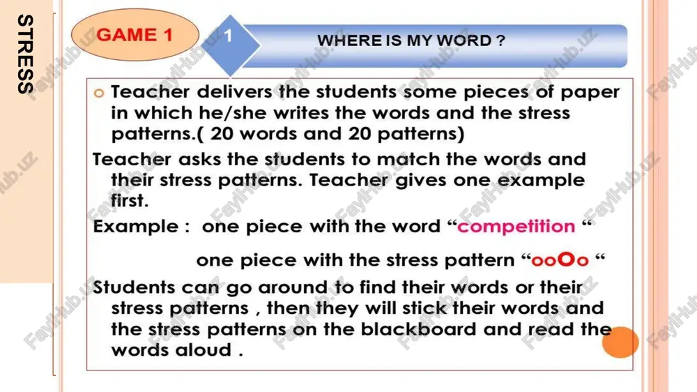 yllable is stressed. then they have to read the words aloud. the student with most cards at the end of the game will be the winner . this is easier if all of the words have the same number of syllables. ( three -syllable words or four -syllable words ) oa this game can also be played with students wieder erererl geen akan ap set aki aa phonetics versus phonology phonology belongs to theoretical linguistics phonetics belong to descriptive linguistics studies different patterns of sounds in different languages studies the production, transmission, reception of sound does not study can study one one particular specific language language pediaa.com phoneme families jee lg 108/ /58i ff e me ° yoyo u lupin u push feet a bone 00 = goose —gg_— hook sea snow u-e rule happy boat ou soup for ier & ve toe ew chew ern bird . . ur …