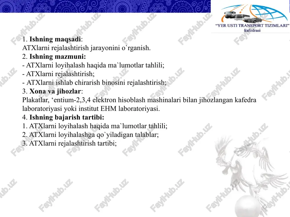 avtomobillarga servis xizmat kursatish markazining texnologik xisobini kompyuterda bajarish va uning ishlab chiqarish texnik bazasini rejalashtirish - Page 3