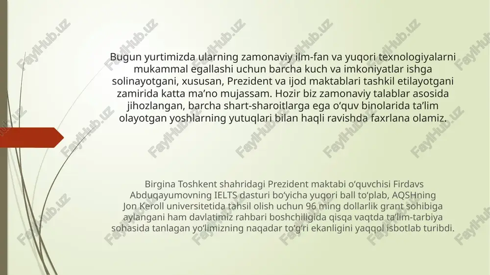 otgan kreditlar miqdorining 50 foizidan oshmagan miqdorda kafilliklar berish kabi imtiyozlarni amalga oshirdi. shuningdek, dastur doirasida yosh tadbirkorlarning biznes tashabbuslari, startap, g‘oya va loyihalarini amalga oshirishda maslahat, huquqiy, buxgalteriya va boshqa xizmatlar ko‘rsatish, forumlar, master klass hamda seminarlar tashkil etish maqsadida «yosh tadbirkorlar» kovorking markazlari ham amaliy yordamga yo‘naltirilgandi. o‘zbekistondagi barcha o‘zgarishlarning negizi hisoblangan ta’lim-tarbiya tizimida ham tub islohotlar olib borilmoqda. ayni vaqtda ta’lim, shu jumladan, ijtimoiy soha uchun xarajatlar miqdori davlat byudjeti xarajatlari umumiy qiymatining yarmidan ko‘prog‘ini tashkil etmoqda. tabiiyki, har qanday davlat ham bunday katta xarajatlarni ko‘tara olmaydi, ammo qanchalik og‘ir bo‘lmasin, buning uchun zarur mablag‘ va resurslar izlab topilmoqda. shuningdek, mamlakat miqyosidagi 12 mingdan ziyod sport inshootiga yoshlarni maksimal darajada qamrab olish choralari ko‘rilib, barcha umumta’lim maktablari sport anjomlari bilan to‘liq jihozlanadi. shu bilan birga, olis va chekka hududlarda yengil konstruksiyali sendvich panellardan kichik sport zallari va sun’iy qoplamali maydonlar quriladi. bolalar va o‘smirlar sport maktablari soniyanada …