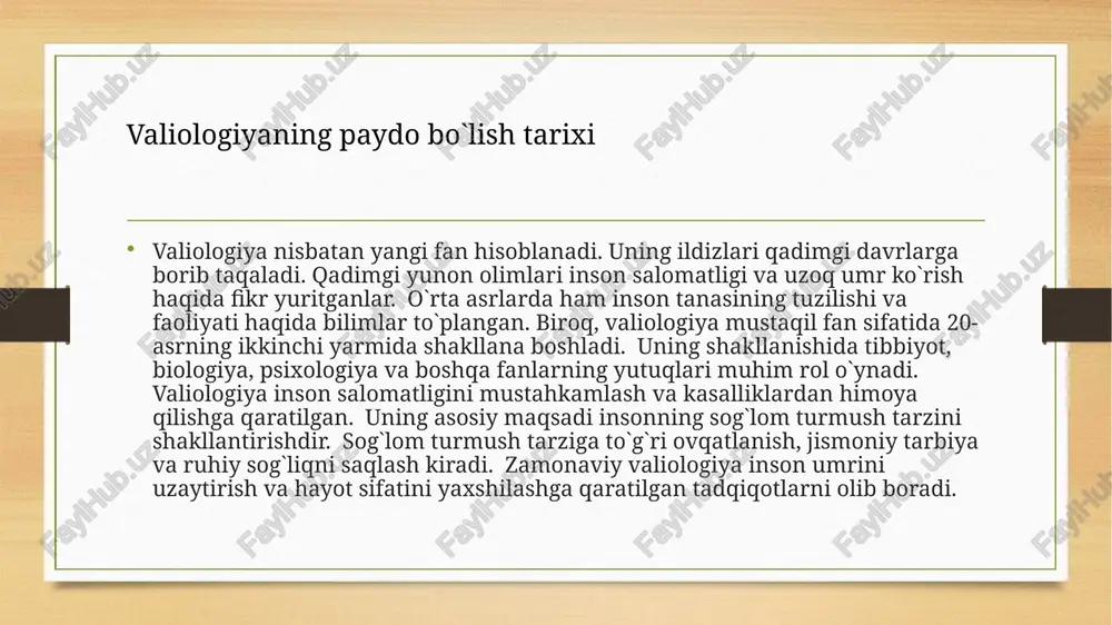 da valiologiya tez sur'atlar bilan rivojlanmoqda. yangicha usullar va texnologiyalar qo`llanilmoqda. valiologiya inson salomatligini mustahkamlash va kasalliklardan himoya qilishga qaratilgan. uning asosiy maqsadi insonning sog`lom turmush tarzini shakllantirishdir. zamonaviy valiologiya nafaqat kasalliklarning oldini olish, balki insonning umrini uzaytirish va hayot sifatini yaxshilashga ham qaratilgan. valiologiya fanining istiqbollari juda katta. u inson salomatligini mustahkamlash va hayot sifatini yaxshilashga xizmat qiladi. zamonaviy valiologiya yutuqlari jamiyat salomatligini yaxshilashga va insonlarning umrini uzaytirishga katta hissa qo`shmoqda. sog`lom turmush tarzini targ`ib qilish bo`yicha keng miqyosli tadbirlar amalga oshirilmoqda. aholi orasida sog`liqni saqlash bo`yicha bilimlarni oshirishga qaratilgan ishlar olib borilmoqda. valiologiyaning zamonaviy holati valiologiyaning istiqbollari juda katta. u inson salomatligini mustahkamlash va hayot sifatini yaxshilashga xizmat qiladi. kelajakda valiologiya yanada rivojlanadi va inson salomatligiga ta`sir etuvchi omillarni yanada chuqurroq o`rganadi. yangicha usullar va texnologiyalar qo`llaniladi. valiologiyaning rivojlanishi jamiyat salomatligini yaxshilashga va insonlarning umrini uzaytirishga katta hissa qo`shadi. zamonaviy valiologiya yutuqlari jamiyat salomatligini yaxshilashga va insonlarning umrini …