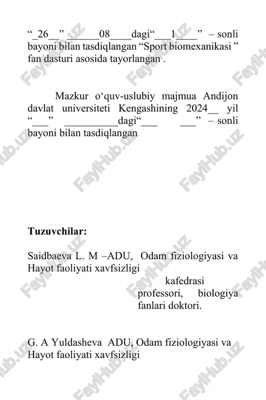 sh. sport biomexanikasi fanining predmeti, maqsadi va vazifalari. reja: 1. sport biomexanikasi fanining predmeti. 2. sport biomexanikasi fanining vazifalari. 3. sport biomexanikasi faniningnazariyasi va metodi. sport biomexanikasi fanining predmeti. biomexanika (yunonchadan “bio” - hayot va «mexanika» - qurol) ikkita fan - biologiya va mexanika fanlari o‘rtasida yuzaga kelgan. odam va hayvonlaming mexanik harakatlarini bevosita o‘rganishdan tashqari, ushbu fan yurakning funksiya qilishini, qonni kapilyarlardagi harakatlarini, jarohatlar mexanizmlarini, to‘qimalaming, suyaklarning mustahkamligini va hokazolami o‘rganadi. shu tarzda, biomexanikaning predmeti umuman fan sifatida - bu, tirik tizimlardagi mexanik hodisalami o‘rganish hisoblanadi. mazkur o‘quv fanining predmeti - o‘zidan-o‘zi tashkillanadigan organizmlaming va awalam bor, odamning mexanik harakatlari hisoblanadi. 0‘zidan-o‘zi tashkillanadigan tizimlar deganda, o‘zining tashkillanganligini yaxshilash qobiliyatiga ega bo‘lgan, ya’ni tizimlami umuman olganda funksiya qilishini belgilaydigan katta miqdordagi strukturaviy elementlar o‘rtasidagi aloqalar majmui tushuniladi. tirik tizimlardagi biologik va mexanik hodisalami ko'rib chiqamiz. odamning harakatlari yerdagi har qanday moddiy jismning harakatini belgilaydigan barcha qonun va qonuniyatlarga bo‘ysinadi - …