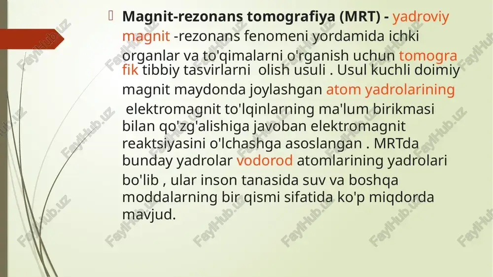 ; braun, robert f; tompson, maykl; venkatesan, ramesh. magnit-rezonans tomografiya: jismoniy tamoyillar va ketma-ketlik dizayni. - nyu-york: j. wiley & sons , 1999. - isbn 0-471-35128-8 . mansfild, p. biotibbiyotda nmr ko'rish: 2-qo'shimcha magnit-rezonansdagi yutuqlar: [ uzb. ] . - elsevier , 1982. - isbn 9780323154062 . eyichi fukusima. biotibbiyotdagi nmr: jismoniy asos. - springer science & business media , 1989. - isbn 9780883186091 . image1.jpeg image2.jpeg image3.gif image4.gif