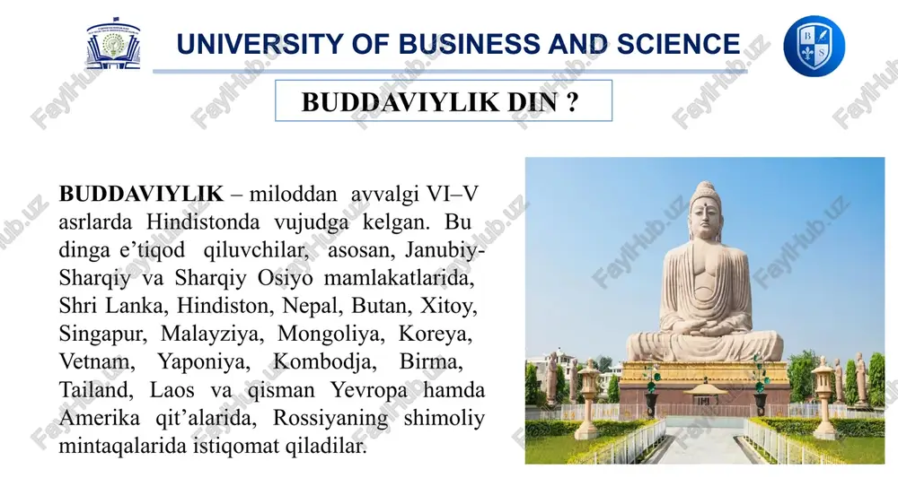 luvchi rohiblarga in'omlar berib yordam ko'rsatuvchi har qanday oddiy dindor najot topishi mumkin, degan ta'limotga asoslanadi. university of business and science tsintu yo'nalishi xitoyda vujudga kelgan va keyinchalik yaponiyaga o'tgan. unga xuey yuan asos solgan. v-vii asrlarda uning shogirdlari bu yo'nalishni rivojlantirganlar. shuningdek, xitoy buddizmida sezilarli mavqe'ga ega bo'lgan va rasman e'tirof etilgan. university of business and science tyantay yoki tenday yo'nalishi shu nom bilan nomlangan bir ibodatxona nomi bilan bog'liq. mazkur yo'nalishning ilk va ko'zga ko'ringan vakillaridan biri chji bo'lgan. uning ta'limotiga ko'ra, bu dunyodagi xamma narsa haqiqiy emas, ular faqat bo'shliqdan iborat bo'lib, vaqtinchalik mavjuddir, deyiladi. university of business and science chan buddizm yo'nalishining nomi sanskrit tilidagi dixana so'zidan kelib chiqqan. hindistonda vujudga kelgan dixana buddizmi maktabi tarafdorlari vaqti-vaqti bilan tashqi olamdan uzilib, ushbu abadiy tashvishlardan chetlanish va fikrni bir nuqtaga jamlash ta'limotini ilgari surganlar. university of business and science lamaizm – buddizmning asosiy yo'nalishlaridan biri bo'lib, u …