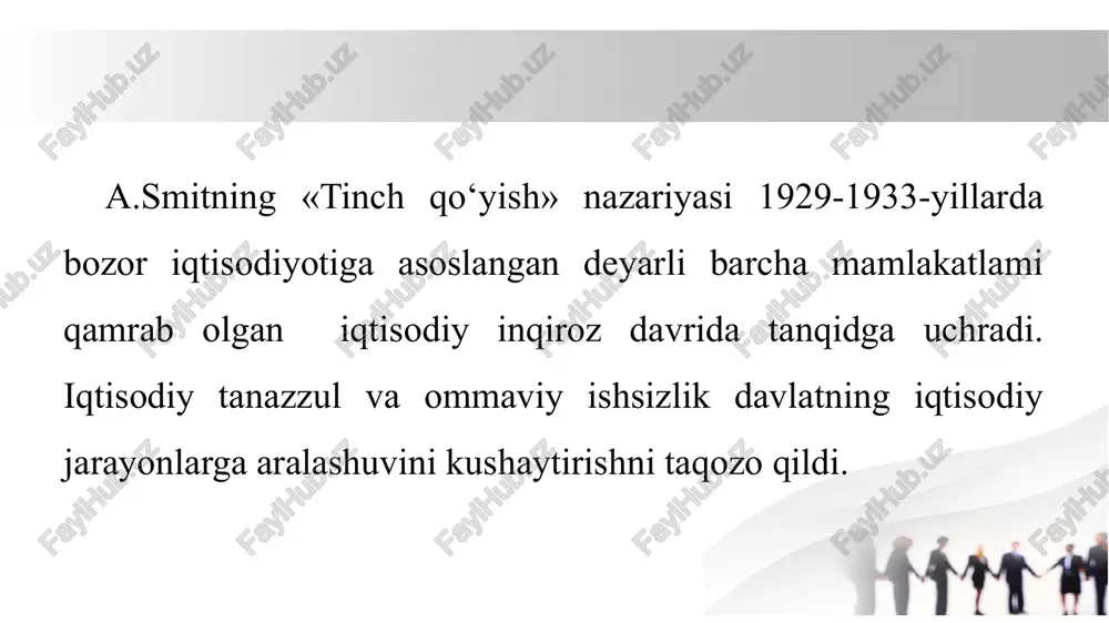 tishi mumkin. ijtimoiy adolat va xavfsizlikni ta’minlaydi. raqobat muhitiga zarar yetkazishi va iqtisodiy o‘sish sur’atlarini sekinlashtirishi mumkin. bozor yetishmovchiligini oldini oladi. samaradorlikning pasayishiga olib kelishi ehtimoli bor. bilvosita ta’sir qilish usullari: pul-kredit siyosati (monetar siyosat) markaziy bank tomonidan foiz stavkalari boshqariladi (foiz stavkalarini oshirish yoki pasaytirish orqali kredit olish va investitsiyalar hajmiga ta’sir qilish). pul massasi tartibga solinadi (inflyatsiya nazorati, iqtisodiy o‘sishni rag‘batlantirish). bank rezerv normasi o‘zgartiriladi (banklarning kredit berish imkoniyatlarini kengaytirish yoki cheklash). bilvosita ta’sir qilish usullari: soliq siyosati (fiskal siyosat) soliq stavkalarini o‘zgartirish orqali iqtisodiyotga ta’sir etish (masalan, soliqlarni kamaytirish orqali iste’mol va investitsiyalarni rag‘batlantirish). soliq imtiyozlari va chegirmalar orqali turli tarmoqlarni rivojlantirish. “fiskal” lotincha so‘zdan olingan bo‘lib, xazina degan ma’noni bildiradi. bu o‘z navbatida “xazina siyosati” degan tushunchani ham yuzaga keltiradi. davlat fiskal siyosati - bu davlat budjeti daromadlari va xarajatlari tarkibiy qismini o’zgartirish orqali milliy iqtisodiyotga ta’sir qilishni anglatadi. davlat byudjeti va uning tarkibi davlat byudjeti …