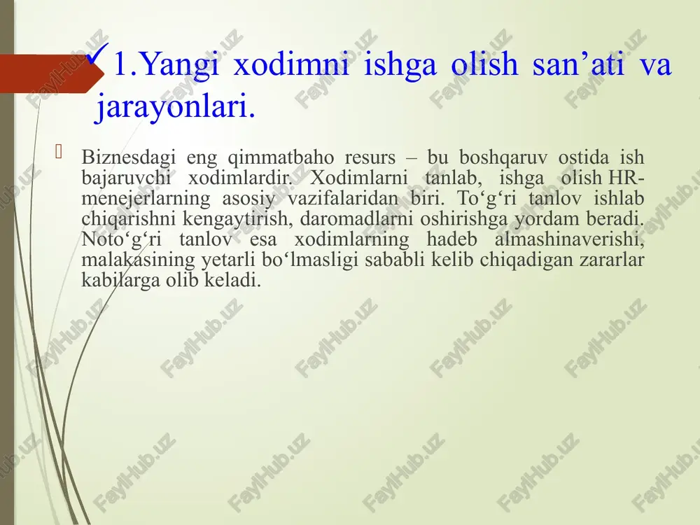 mumkin.[2] yo'naltiruvchi ishga olish dasturlari yo'naltiruvchi ishga olish dasturlari tashqi shaxslarga ham, xodimlarga ham ish o'rinlarini to'ldirish uchun nomzodlarni yuborish imkonini beradi. onlayn, ular ijtimoiy tarmoqlardan foydalanish orqali amalga oshirilishi mumkin. ularga hh.uz, olex.uz, argos.uz saytlarini misol qilib keltirsak bo’ladi ishga elon beruvchi va ish qidiruvchilar uchun sayt hh.uz, olex.uz, argos.uz hh.uz head hunter- telegram kanallari yoki maxsus telefoningizdagi ilova soliq imtiyozlari va firma reytingi o‘zbekiston respublikasi prezidentining “yoshlarning tadbirkorlik faoliyatini qo‘llab-quvvatlash va bandligiga ko‘maklashish, ularni ijtimoiy himoya qilish hamda bo‘sh vaqtini mazmunli tashkil etishga oid qo‘shimcha chora-tadbirlar to‘g‘risida” 2021-yil 20-apreldagi pf-6208-son va “yoshlarning bandligiga ko‘maklashish hamda ularni doimiy ish bilan ta’minlashga oid qo‘shimcha chora-tadbirlar to‘g‘risida” 2023-yil 26-apreldagi pf-61-son farmonlari ijrosini ta’minlash maqsadida vazirlar mahkamasi qaror qiladi: ish beruvchilarga 25 yoshdan oshmagan xodimlari uchun to‘langan ijtimoiy soliq summasini ma’lum bir davr uchun o‘zbekiston respublikasi davlat budjetidan to‘liq qoplab berish tartibi; soliq imtiyozlari ijtimoiy soliq hisoboti ortib boruvchi yakun bilan har …