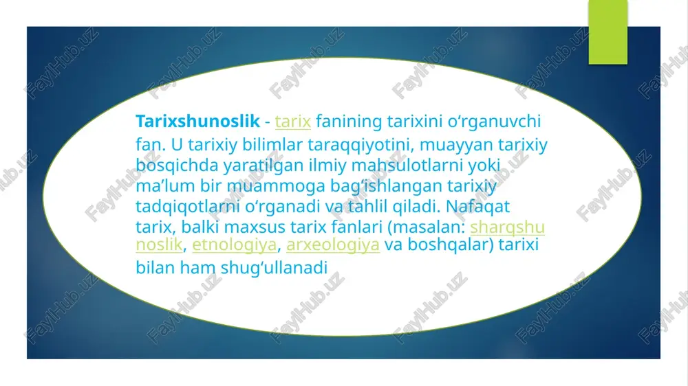 „qadimgi xalqlardan qolgan yodgorliklar“ va „hindiston“, abu bakr narshaxiyning „tarixi buxoro“, sharafuddin ali yazdiyning „zafarnoma“, boburning „boburnoma“, muhammad yusufbek bayoniyning „tarixi xorazm“, „shajarai xorazmshohiy“, ahmad donishning „buxoro amirlarining tarjimai hollari“ va boshqalarda muayyan maʼlumotlarni umumlashtirishga, fakt va tarixiy jarayonlar bayonida tahliliy yondashuvga boʻlgan harakatlar kuzatiladi. oʻzbekistonda tarixshunoslik tarix fanining maxsus sohasi va alohida tadqiqot predmeti sifatida xx asrning ikkinchi yarmida shakllandi. oʻzbekiston fanlar akademiyasi tarix instituti tashkil topgach, bir qator tarixshunoslar, jumladan, v.ya. nepomnin, r.n.nabiyev, i.k. dodonov, l.m.landa, x.i.inoyatov, b.v.luninlar muayyan muammolarning tarixshunosligini tadqiq qilishga kirishdilar. 1968-yil tarix instituti qoshida „tarixshunoslik“ sektori, keyinroq boʻlim tashkil etilishi bu sohaning rivojiga katta hissa qoʻshdi (boʻlimni 1968—1988 yillarda tarix fanlari doktori b.v.lunin, 1988—1992 yillarda tarix fanlari nomzodi v.a.germanov boshqargan, 1992-yildan tarix fanlari doktori, professor d.a.alimova rahbarlik qilib kelmoqda oʻzbekistonda tarix fani va uning baʼzi sohalari rivoji dinamikasini yorituvchi asarlar [axunova m.a., lunin b. v., istoriya istoricheskoy nauki v uzbekistane, t., 1970; xx asrning …