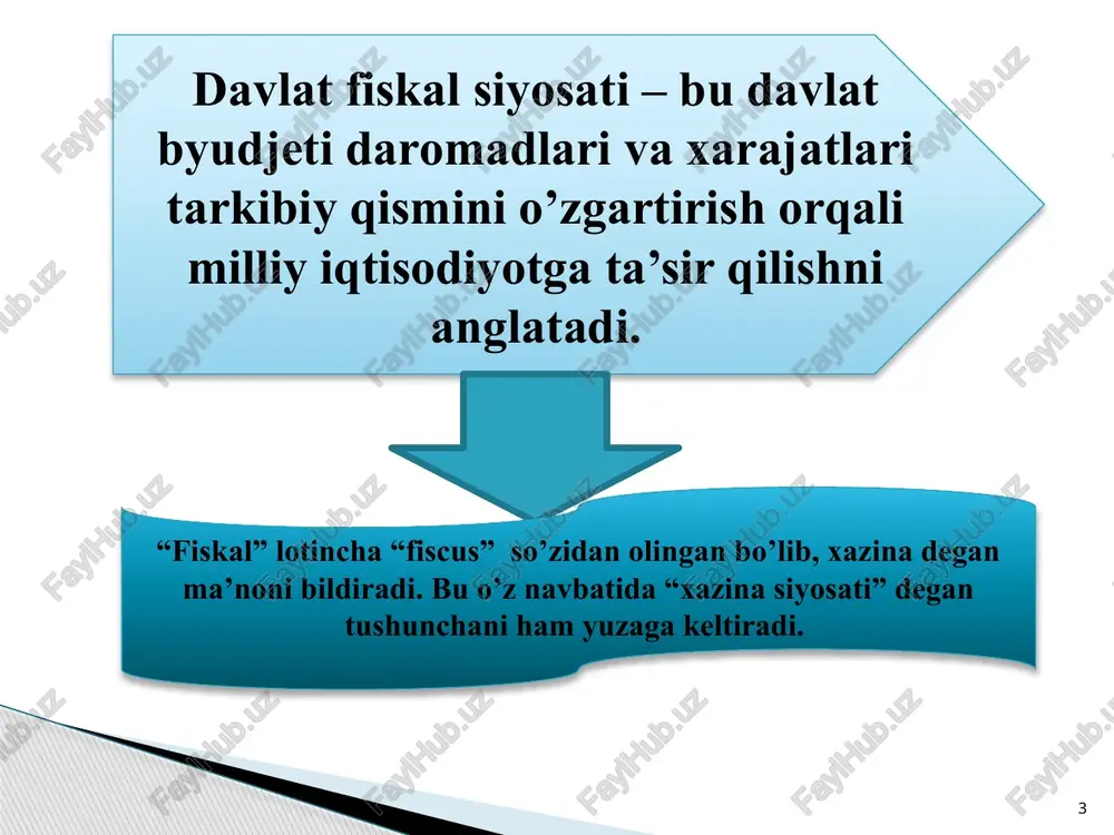 ka asoslangan korxonalar, firmalar, tashkilot va muassasalar moliyasi tarmoqlar moliyasi tarmoq xususiyatiga ega bo’lgan birlashma va uyushmalar (kompaniya, kontsern, korporatsiya, qo’mita va h.k.) moliyasi. davlat moliyasi davlat byudjeti: respublika moliyasi boshqaruvning quyi bo’g’inlari (viloyat, shahar, tuman, mahalla) moliyasi sug’urtaviy moliya  ijtimoiy sug’urta  shaxsiy sug’urta  mol-mulk sug’urtasi  tibbiy sug’urta 12 12 jamiyat moliya tizimining bo’g’inlari ijtimoiy tashkilotlar moliyasi -ijtimoiy, siyosiy va ma’rifiy ishlar bilan shug’ullanuvchi tashkilot, muassasa va jamiyatlar - kasaba uyushmalari - siyosiy partiyalar - yoshlar uyushmalari - xotin-qizlar tashkiloti - faxriylar kengashi - diniy tashkilotlar - ijodiy uyushmalar - sport jamiyatlari - ilmiy-ma’rifiy jamiyatlar maxsus va xayriya fondlar «mahalla», «navro’z», «orol», «iste’dod», «ekosan» va boshq. byudjetdan tashqari moliya fondlari - pensiya fondi - bandlik xizmati fondlari - tabiatni muhofaza qilish fondi - tarixiy yodgorliklarni saqlash fondi - tadbirkorlarga ko’maklashish fondlari va boshqalar 13 jamiyat moliya tizimining bo’g’inlari davlat byudjeti tuzilishi daromadlar byudjet mablag’larining shakllanish manbalarini …
