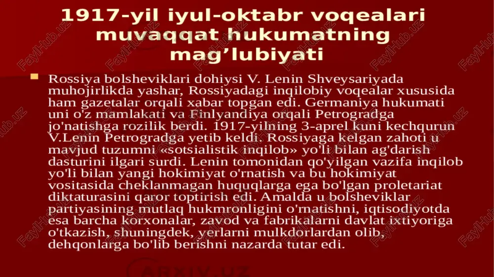 gdi. «sho roi ulamo» jamiyati tarafdarlari demokratik keynyaaeal milliy ziyalilar va musulmon ruhaniylarning jamiyatda islohotlar a tkazish yo lidagi har qanday ernie va . evrapacha madaniyatning kirib kelishiga keskin qarshi chigishdi. ma rifiy, siyosiy sahadagi yeni lar hagidagi g oyalarni ham rad etishdi. petrogradda 1917-yili bo‘lgan fevral ingilobi yosh buxoroliklar ichida kuchlar nisbatining qayta guruhlanishini tezlashtirdi. asta-sekin isloh qilish tarafdorlari bo‘igan eski jadidlarga abdulvohid burhonov-munzim (1875 - 1934) va sadriddin ayniy (1878 - 1954) hamda islohot sohasida faol harakatlarni qo'llovchi yosh jadidlarga abdurauf fitrat-(1886 - 1938) va fayzulla xo‘jayev (1896 - 1938) yetakchilik qildi. xiva xonligining va buxere amirligining tugatilishi = birog sovet go donligi junaidxonnit ei aeell alablarini rad qilgach, osqinchil: ashlashga buyurdi.1924 yilga kelganda istiqlolchilar igtisodiy tanazzul va gashshoqlik, dahshatli ochlik, xalqning ogir turmushini ko’ rmasliklari mumkin emas edi. tinimsiz davom etgan etti yillik kurashdan turkiston xalqlari ham, qo rboshi va ularning yigitlari ham juda shy edilar. shuning …