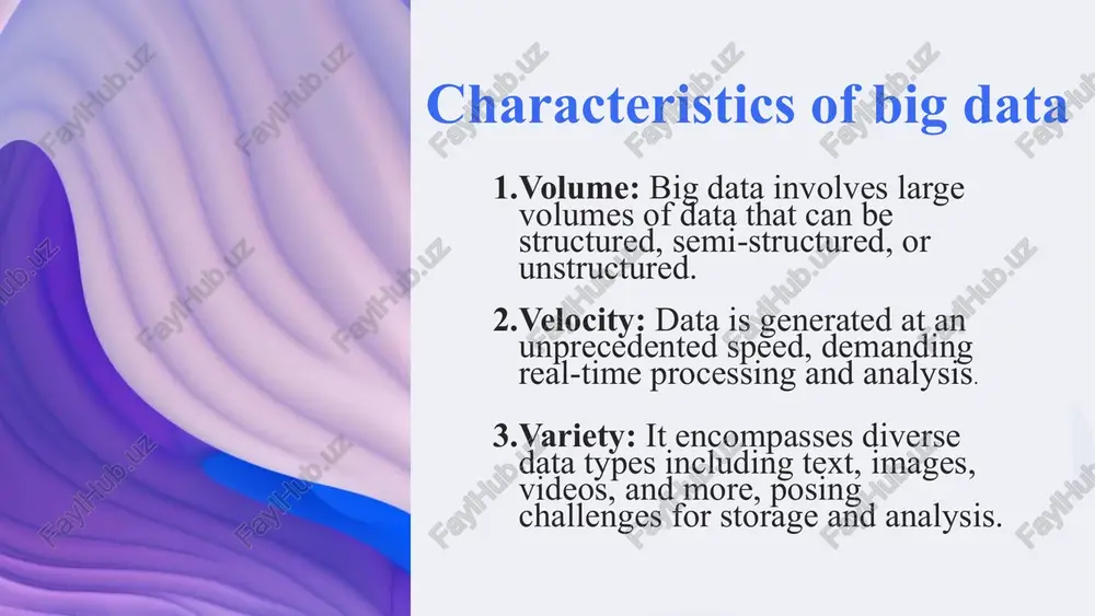 it helps in analyzing the data at a very faster speed. plotly is best suited for plotting or creating graphs and relevant components at a faster speed in an efficient way. 8 real-world applications of big data technology smart city development big data technology is essential for optimizing urban infrastructure and services in smart cities, enabling real-time data analysis for efficient resource management. healthcare analytics big data facilitates advanced analytics to improve patient care, drug discovery, and public health management in the healthcare industry. 9 future of big data technology 1 enhanced data security new encryption methods and decentralized storage for improved privacy and security. 2 ai integration growing integration of artificial intelligence to analyze and derive insights from massive datasets. 3 edge computing rise of edge computing for real-time data processing and reduced latency in iot environments. 10 image1.jpeg image2.png image3.jpeg image4.jpeg image5.png image6.jpeg image7.jpeg image8.jpeg image9.png image10.png image11.jpeg …