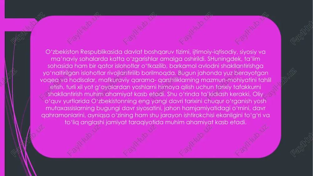 80 tasi fan nomzodi edi. 40- yillarning ikkinchi yarmida respublika olimlarining kuchlari asosan urushdan keyingi iqtisod, madaniyat, tibbiyot va boshqa sohalarni yuksaltirishga yo‘naltirilgandi. 1958-yili toshkent shahri yaqinida yadro reaktori qurildi, u yadro fizikasi taraqqiyotiga asos bo‘ldi. 60-70-yillarda o‘zbekiston tabiiy va ijtimoiy fanlar sohalarida ish olib borayotgan ilmiy muassasalarning faoliyati butunlay respublika oldida turgan muhim iqtisodiy va madaniy masalalarni yechishga yo‘naltirilgandi. paxtachilik, irrigatsiya, energetika, rangli metallurgiya va boshqa tarmoqlar yuksalishining kompleks tadqiqiga alohida e’tibor qaratildi. 1987-yili toshkent viloyatining parkent tumanida nodir “katta quyosh pegi” bizerkal optik-gelio-energetik tizim qurilishi tugallandi va ishlatishga topshirildi. o‘zbekiston respublikasi fanlar akademiyasi tashqi ishlar vazirligi va yunesko ishlari bo‘yicha o‘zbekiston respublikasi milliy komissiyasi bilan hamkorlikda 2006-yil 20-sentabrdan – 12-oktabrgacha yuneskoning shtab-kvartirasida (parij sh.) ko‘rgazma tashkil qilishdi va xorazm ma’mun akademiyasining 1000 yilligiga bag‘ishlangan ilmiy anjuman o‘tkazishdi. o‘zbekistondagi xorij davlatlarning qator elchixonalari o‘zbekiston respublikasi fanlar akademiyasi olimlari ishtirokida xorazm ma’mun akademiyasi faoliyatiga bag‘ishlangan tadbirlar o‘tkazishdi, shunday konferensiyani yana …