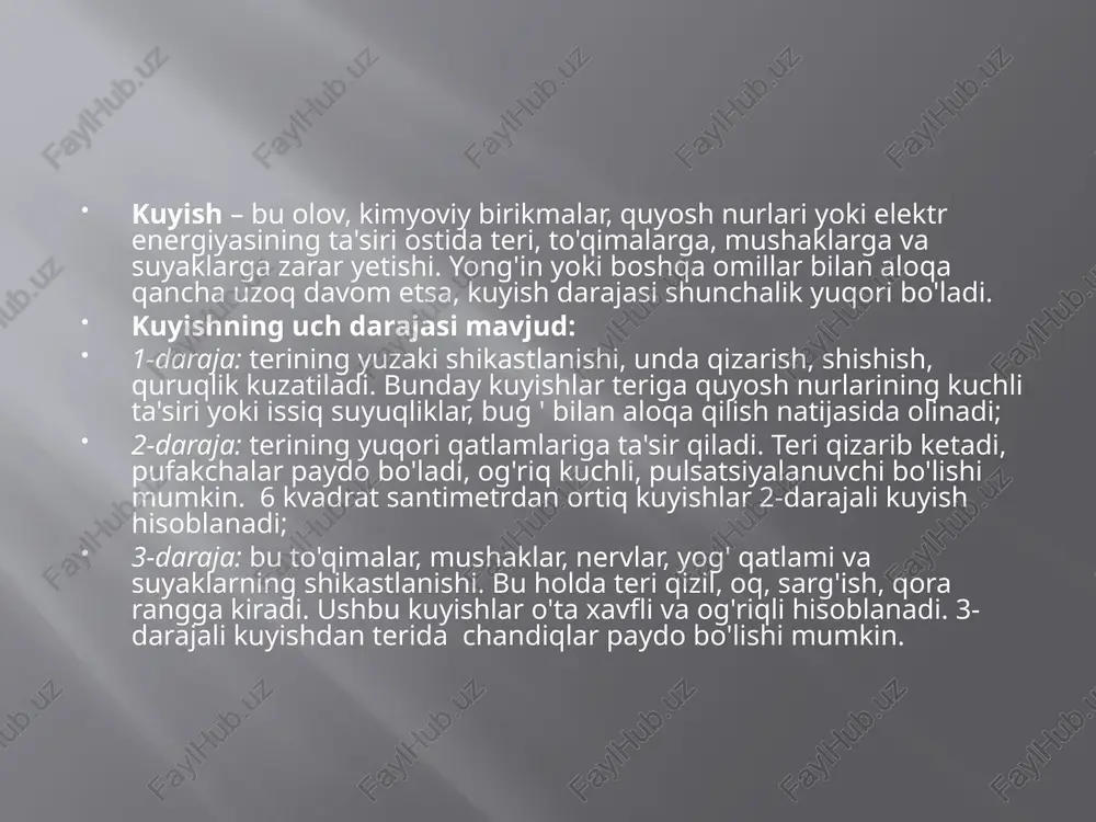 icha ko'rsatmalarni diqqat bilan o'qing; kimyoviy moddalar bilan ishlashda himoya ko'zoynagi va qo'lqoplardan foydalaning; uy kimyoviy moddalarini oziq-ovqat bilan saqlamang; to'g'ridan-to'g'ri quyosh nurlari ostida terini himoya qiluvchi vositalaridan foydalaning; kimyoviy moddalar va olov bolalar yeta olmaydigan joyda ekanligiga ishonch hosil qiling. image2.jpeg image3.jpeg image4.jpeg kymwhyarken6 auku ca6a6napura kypa typnapu: (wah kym a juz konyistusing, kayistusing koyishusing, 1 darajasi. tl darajasi. tl darajasi /docprops/thumbnail.jpeg